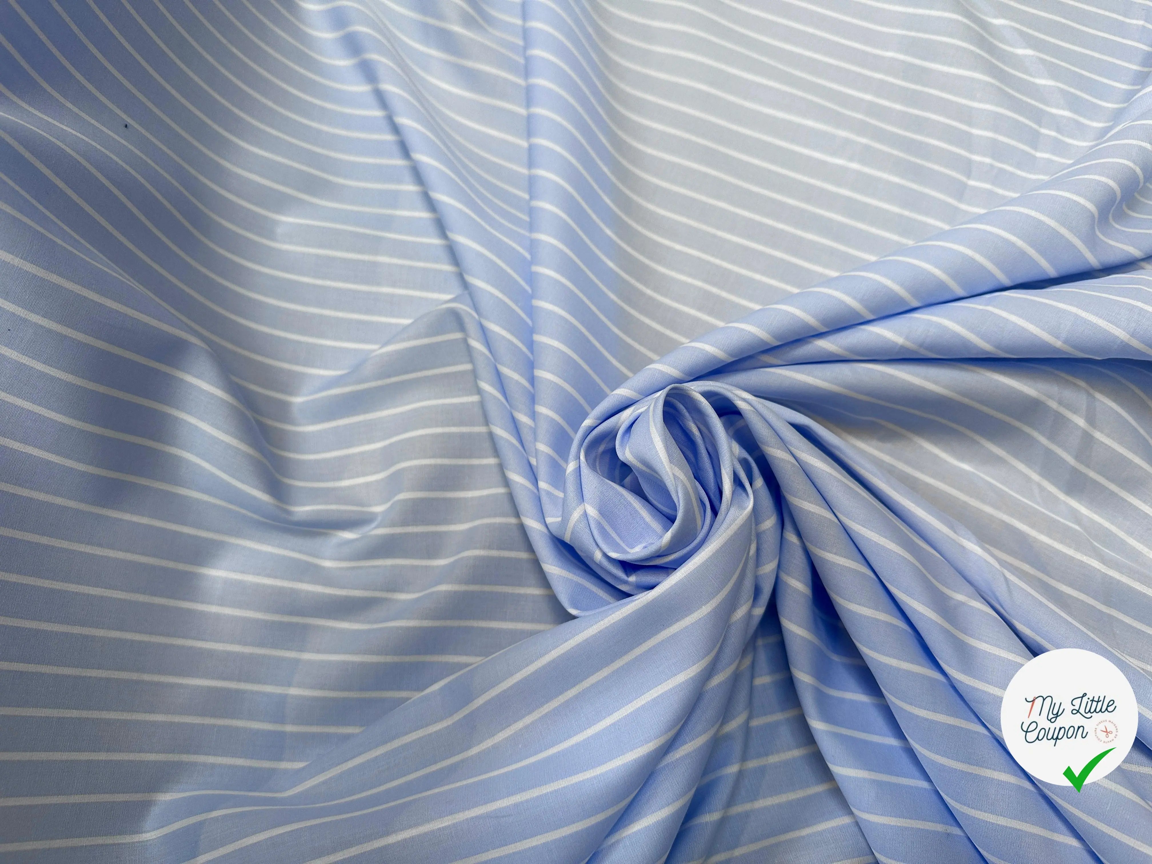 TISSU CHEMISE COTON BLEU RAYURE BLANCÂ - My Little Coupon