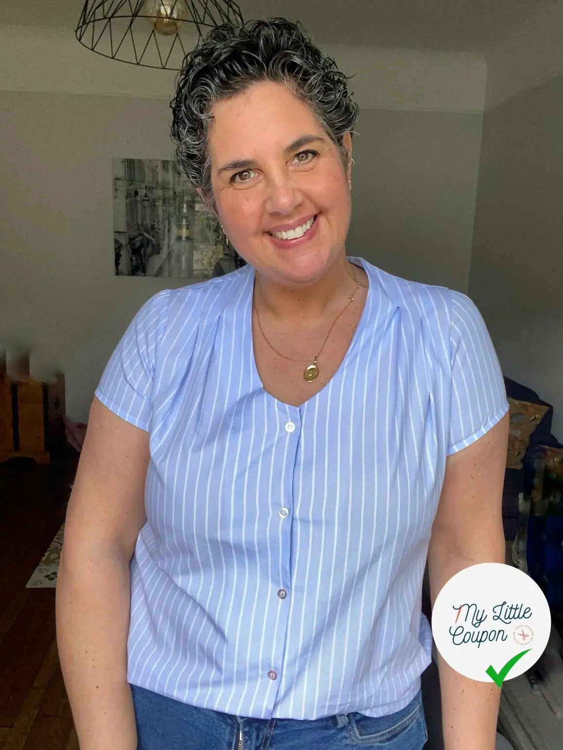 TISSU CHEMISE COTON BLEU RAYURE BLANCÂ - My Little Coupon