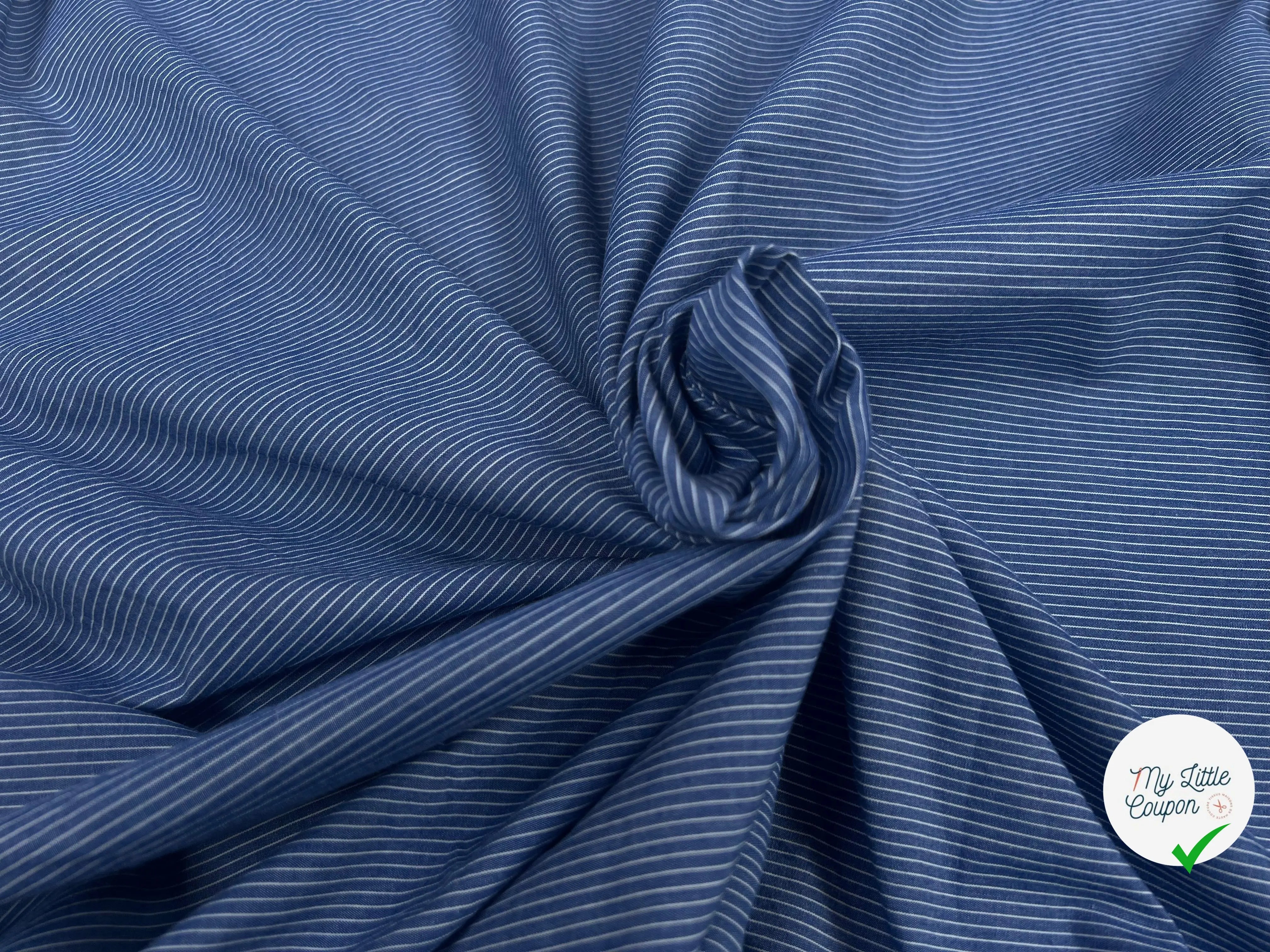 TISSU CHEMISE COTON BLEU RAYURES BLANCHE - My Little Coupon