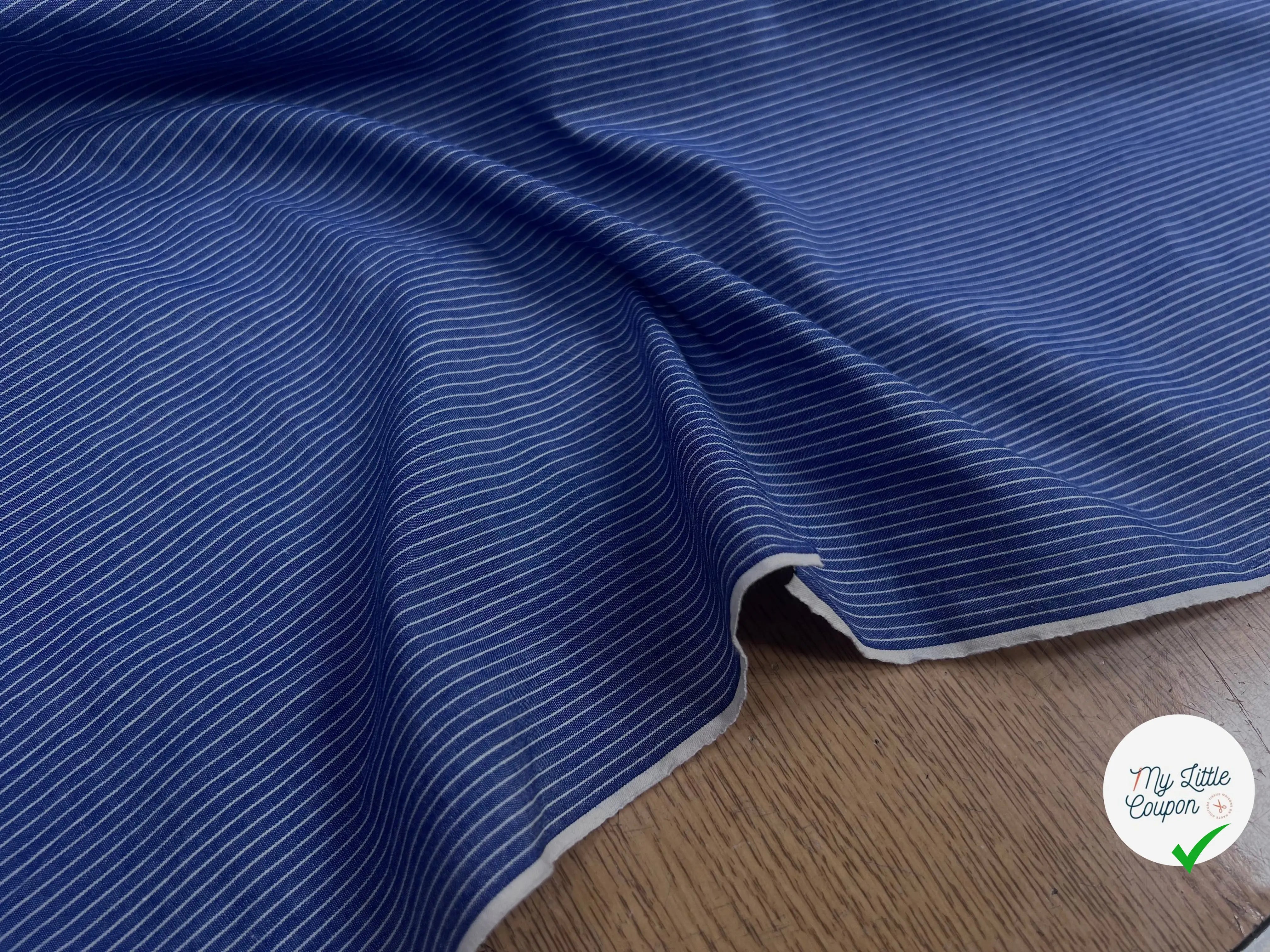 TISSU CHEMISE COTON BLEU RAYURES BLANCHE - My Little Coupon