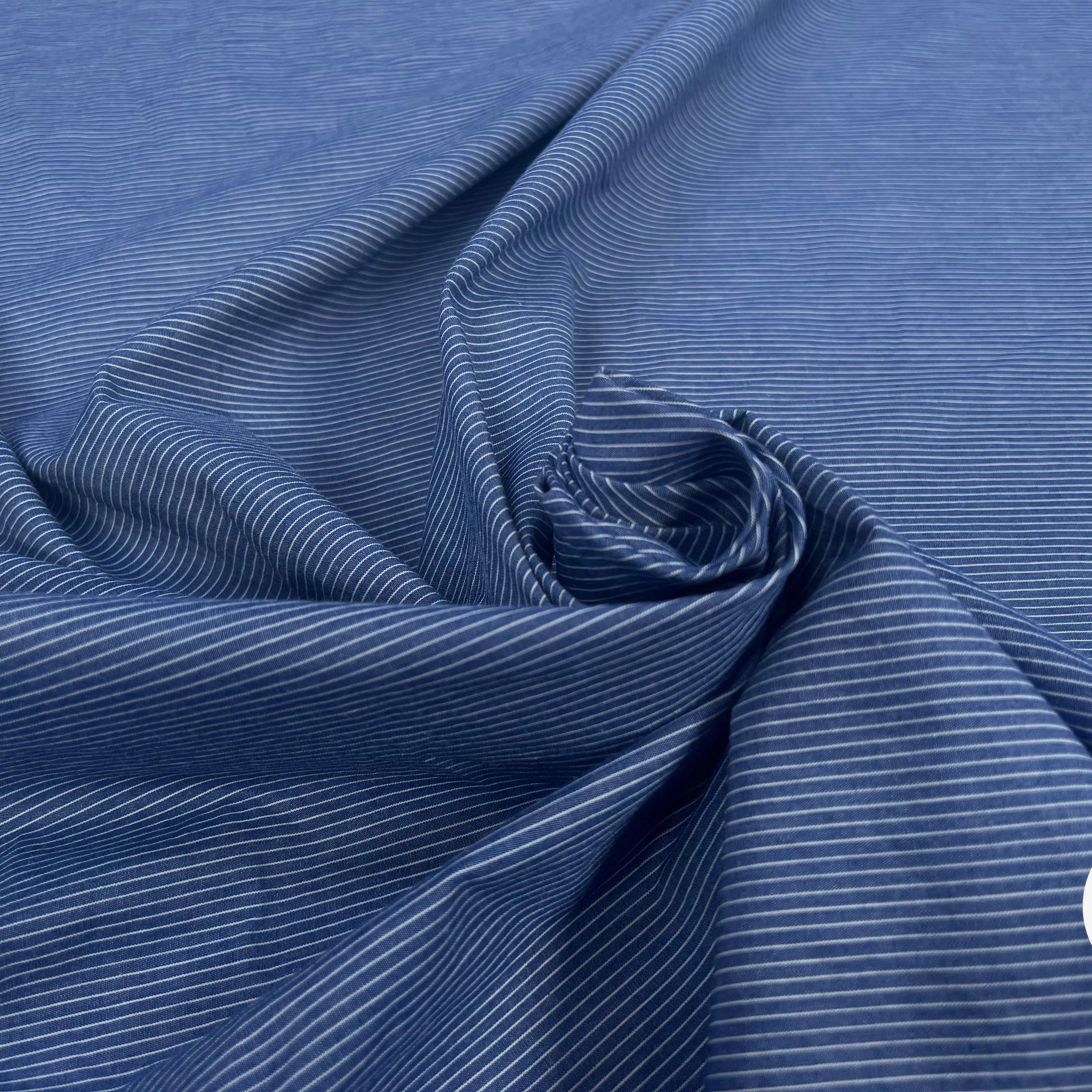 TISSU CHEMISE COTON BLEU RAYURES BLANCHE - My Little Coupon