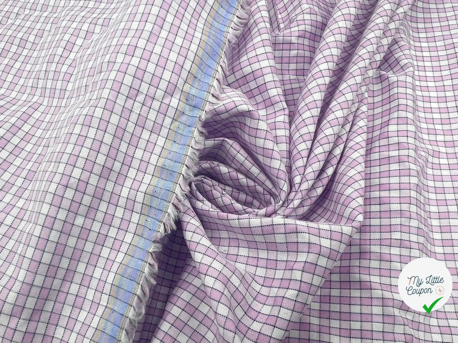 TISSU CHEMISE COTON CARREAUX PETITS ROSES ET BLANC - My Little Coupon - tissu - coudre