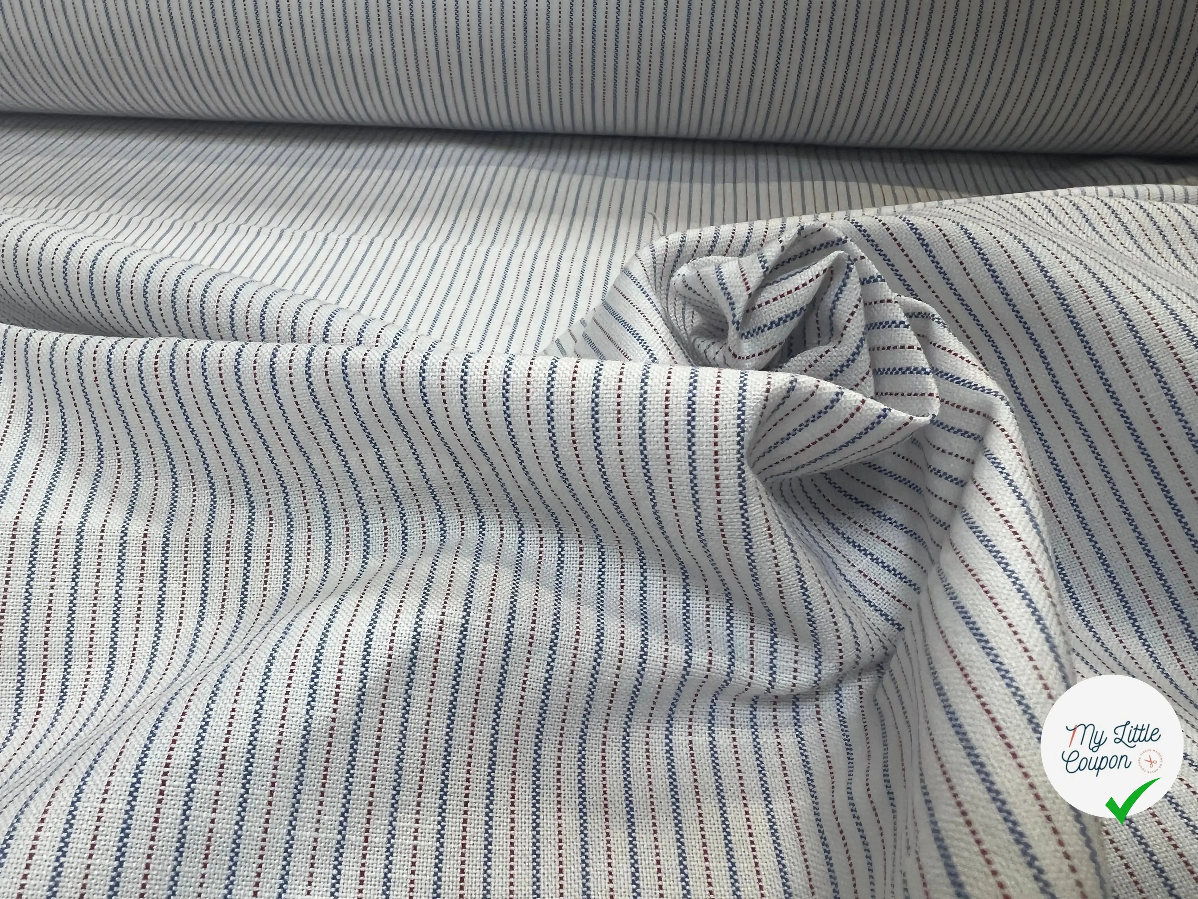TISSU CHEMISE COTON FOND BLANC AVEC PETITES RAYURES - My Little Coupon