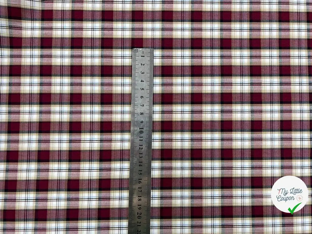 TISSU CHEMISE COTON TISSÉ TEINT CARREAUX TONS LIE DE VIN - My Little Coupon - tissu - coudre