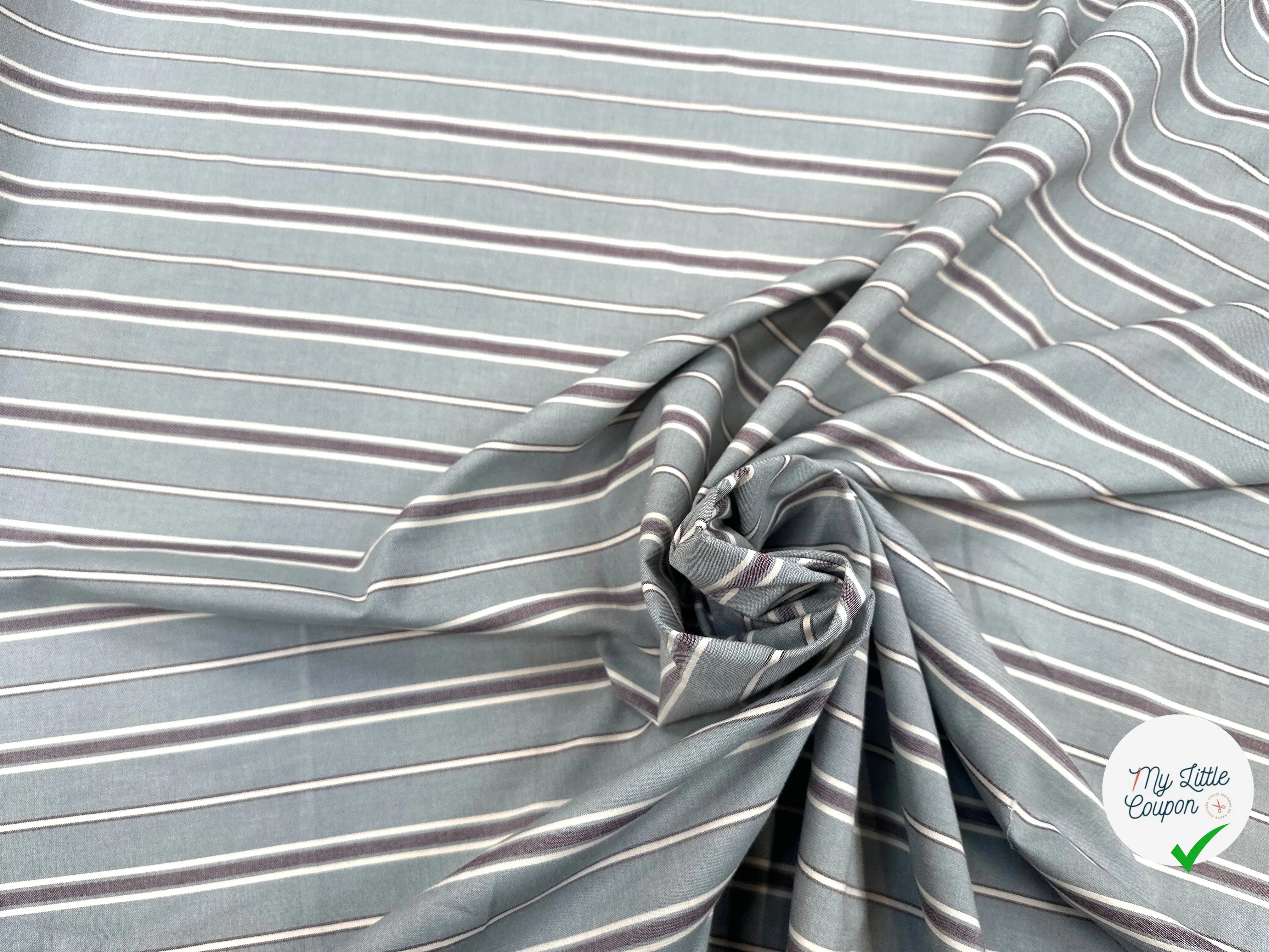 TISSU CHEMISE DE COTON RAYURES FOND VERT AMANDE MSO