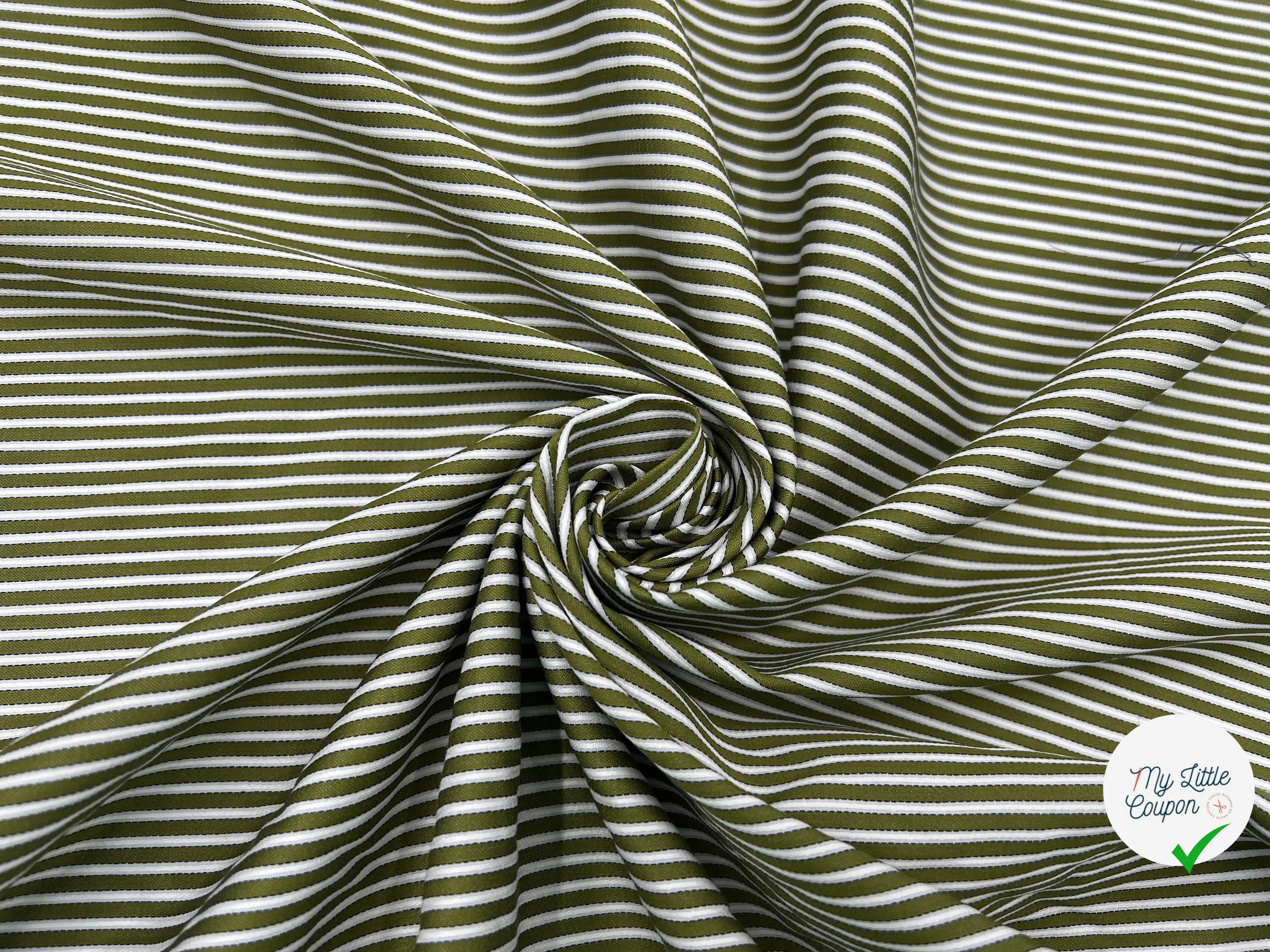 TISSU CHEMISE TISSÉ TEINT BANDE SATIN VERT OLIVE - My Little Coupon - tissu - coudre