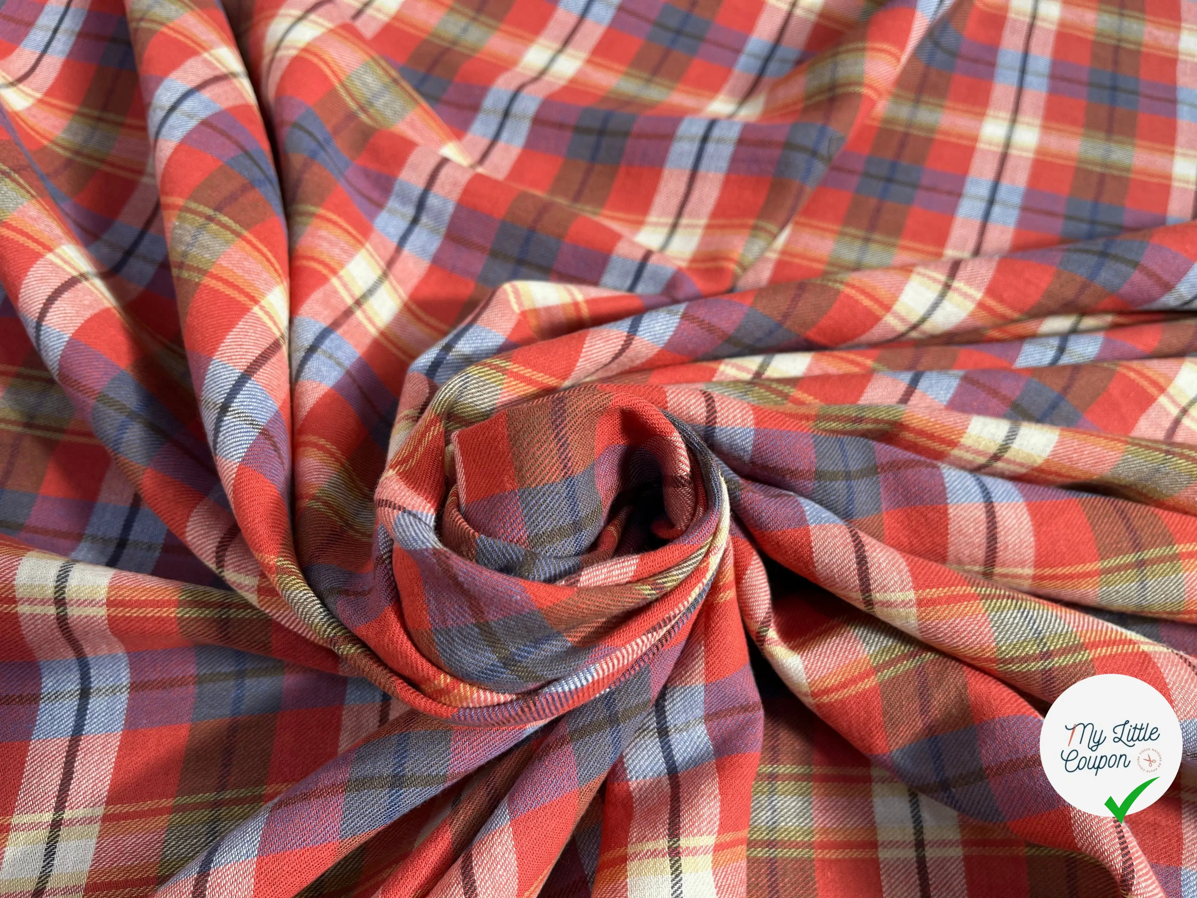 TISSU CHEMISE TRAPPEUR CARREAUX MULTICOLORES - My Little Coupon