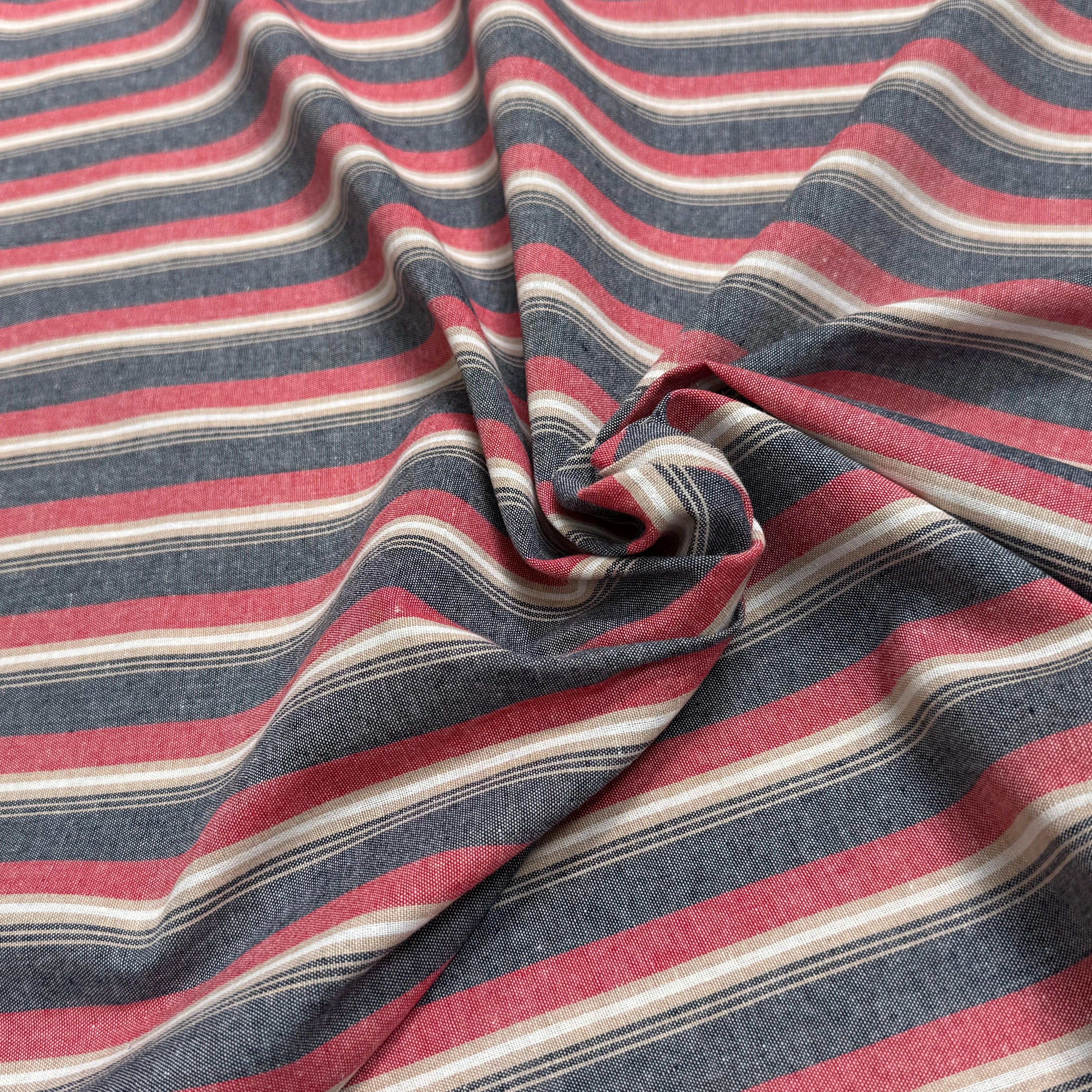 TISSU COTON ASPECT OXFORD 70% COTON RAYURES ROUGE - My Little Coupon