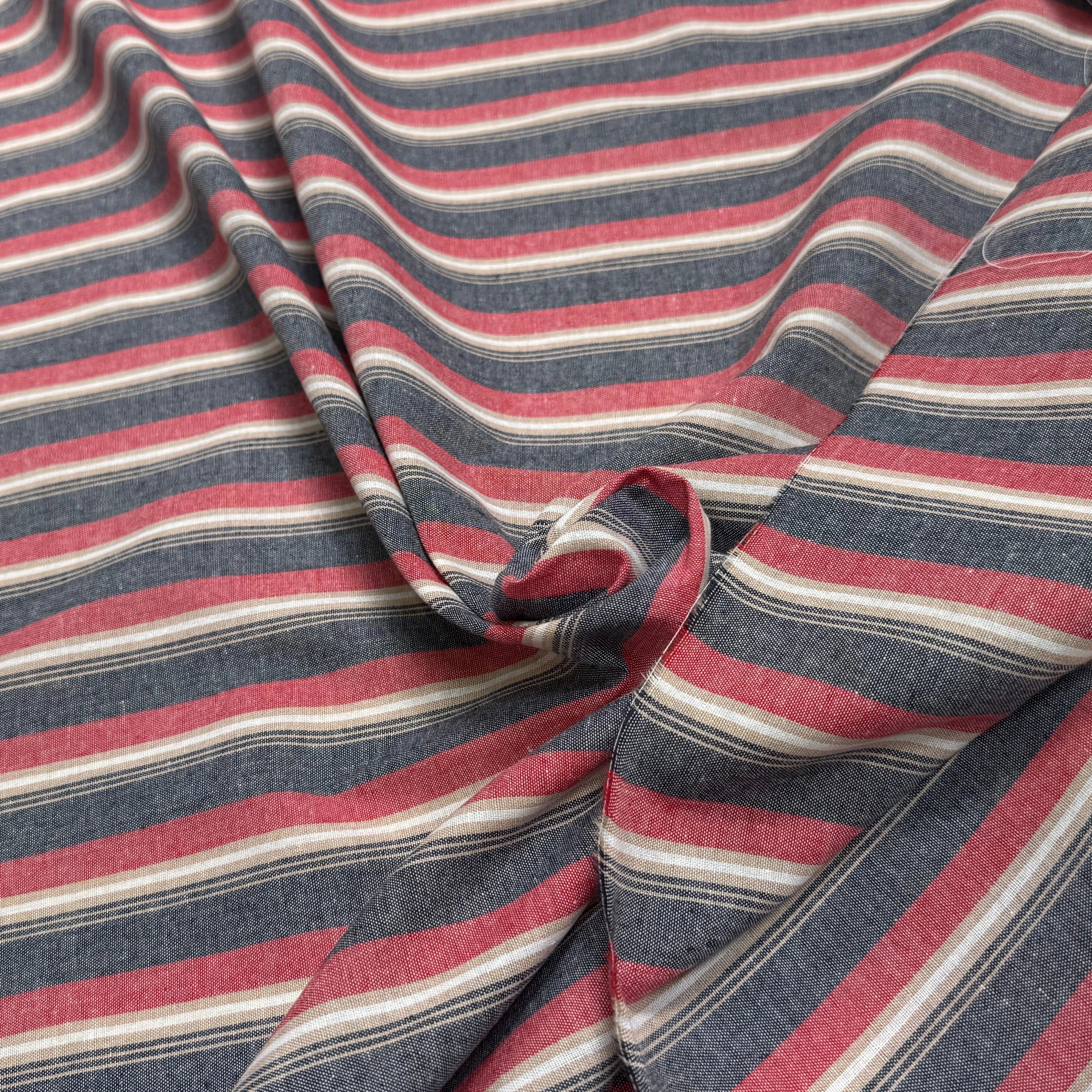 TISSU COTON ASPECT OXFORD 70% COTON RAYURES ROUGE - My Little Coupon