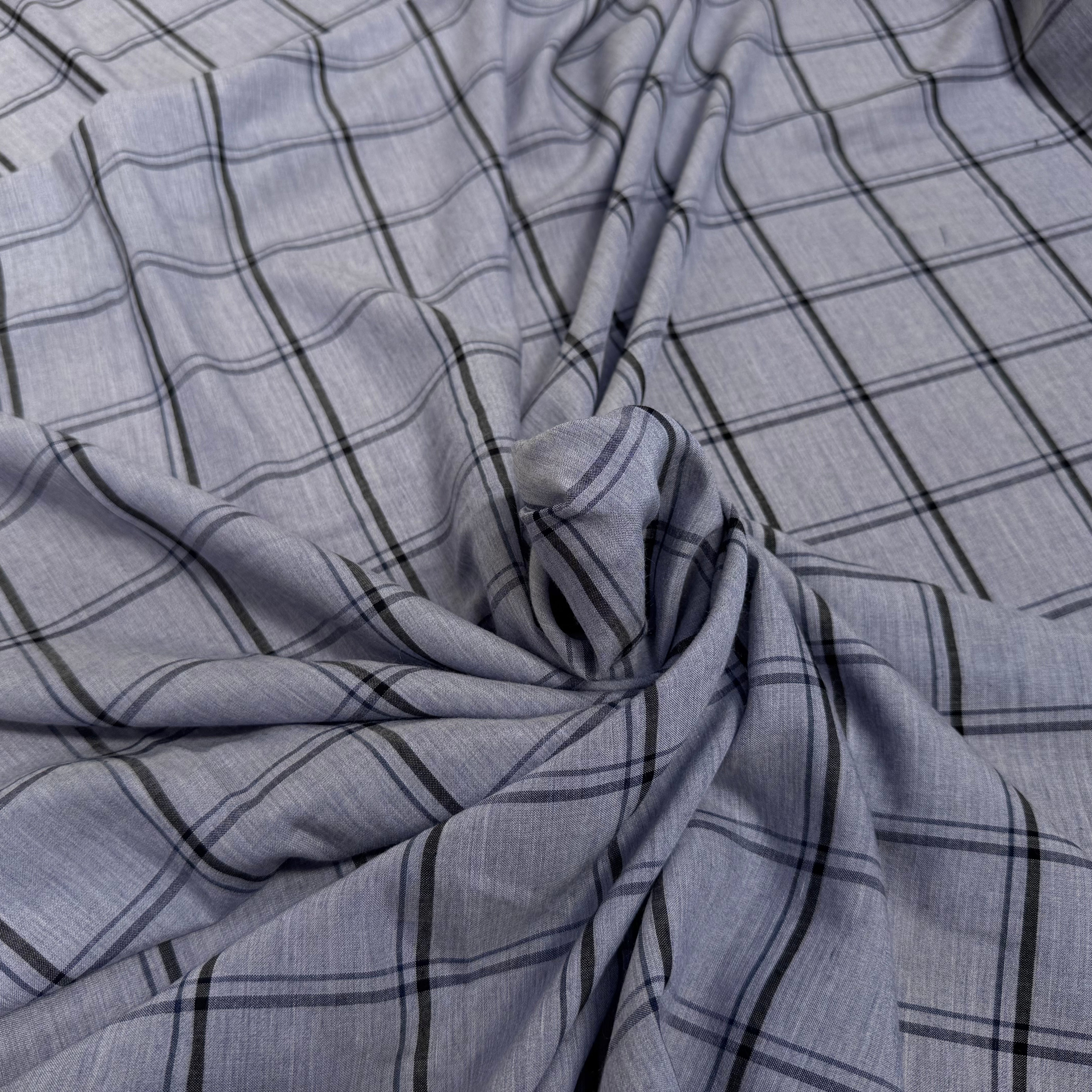 TISSU COTON CHEMISE FOND GRIS MOTIFS CARREAUX GRIS FONCÉ ULRTA DOUX - My Little Coupon