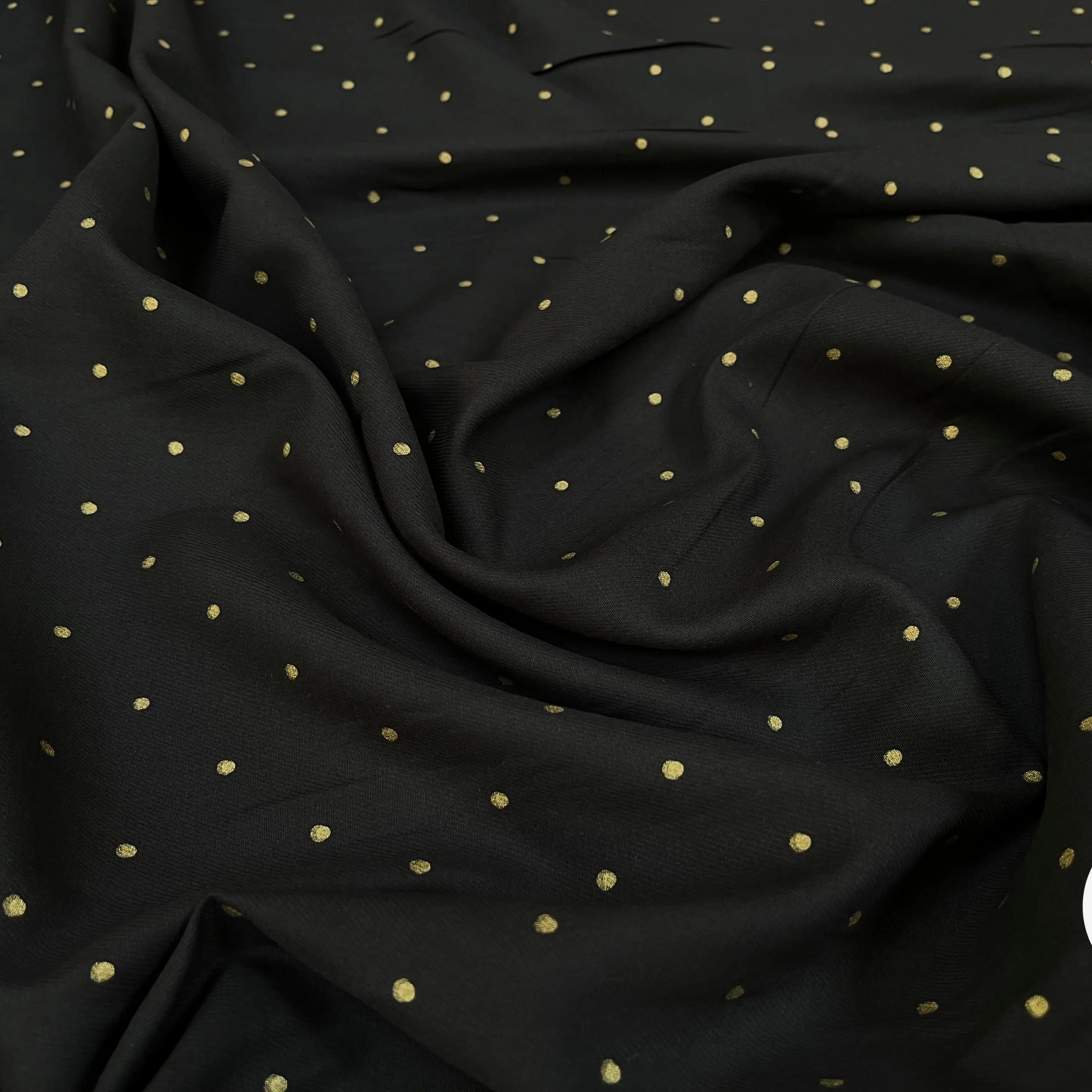 TISSU COTON CHEMISE SERGÉE MOTIF POIS OR SUR NOIR - My Little Coupon