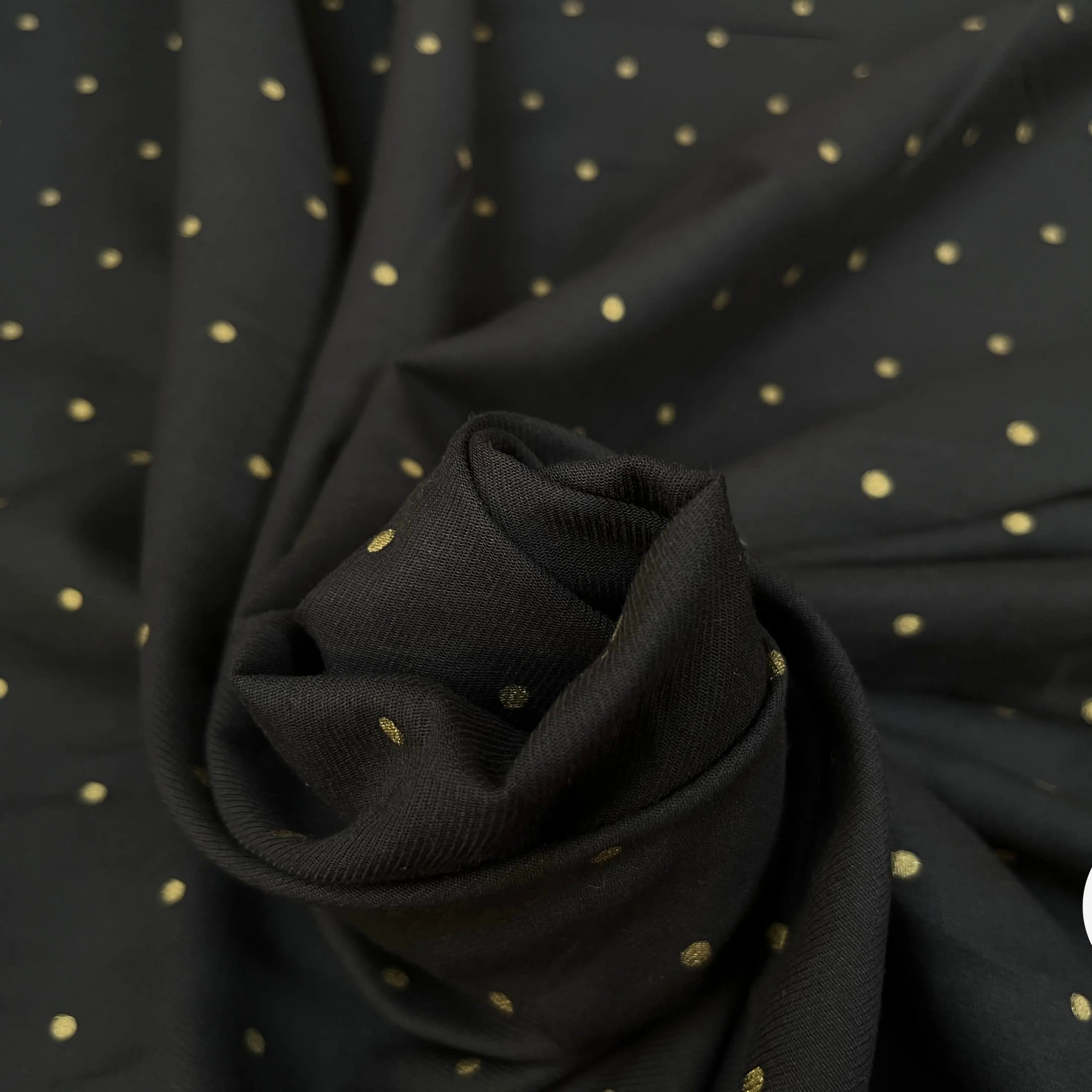 TISSU COTON CHEMISE SERGÉE MOTIF POIS OR SUR NOIR - My Little Coupon