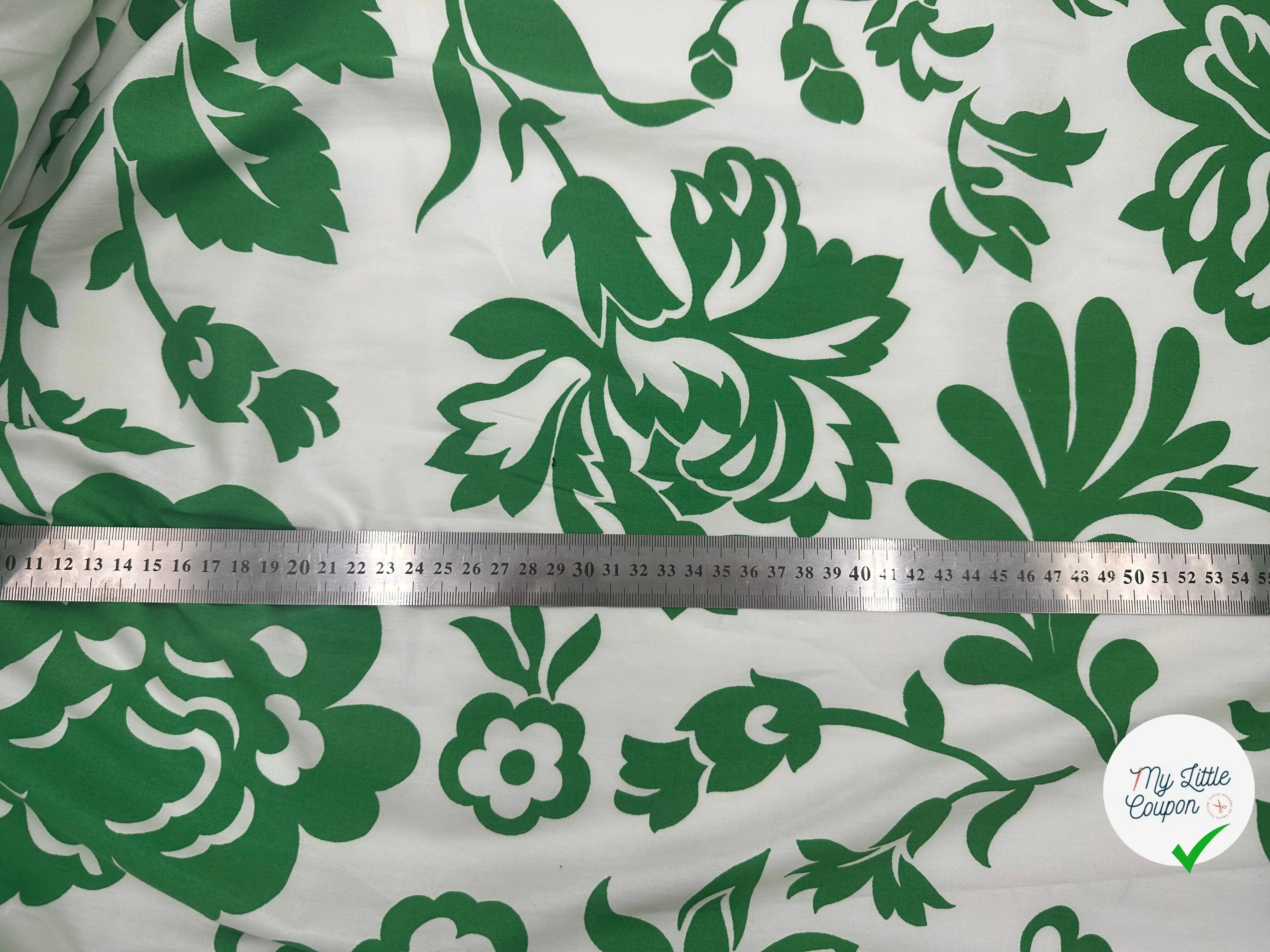 TISSU COTON FLEURS VERT FOND ECRU - My Little Coupon - tissu - coudre