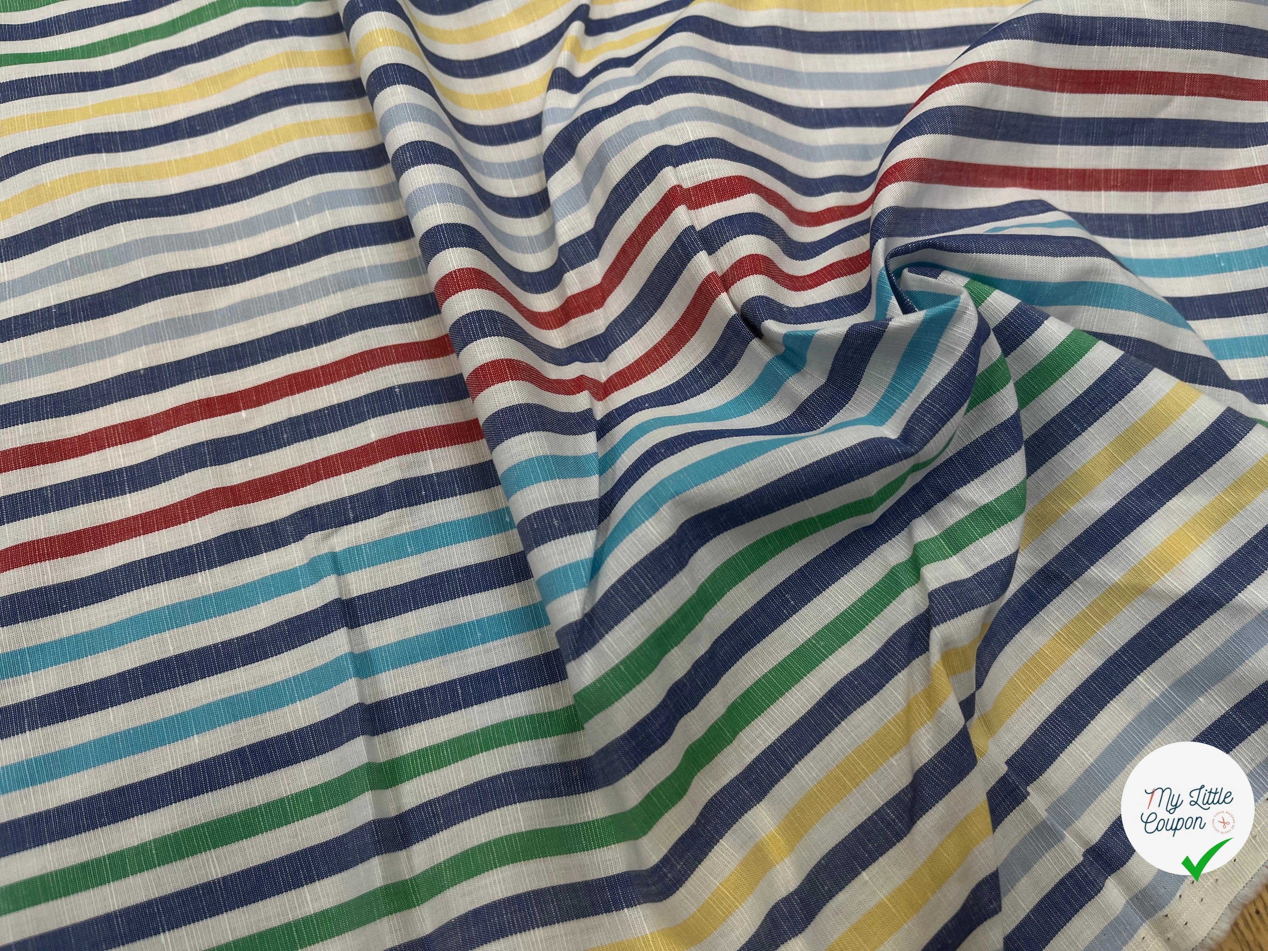 TISSU COTON LIN À MULTIPLES RAYURES DE COULEURS - My Little Coupon