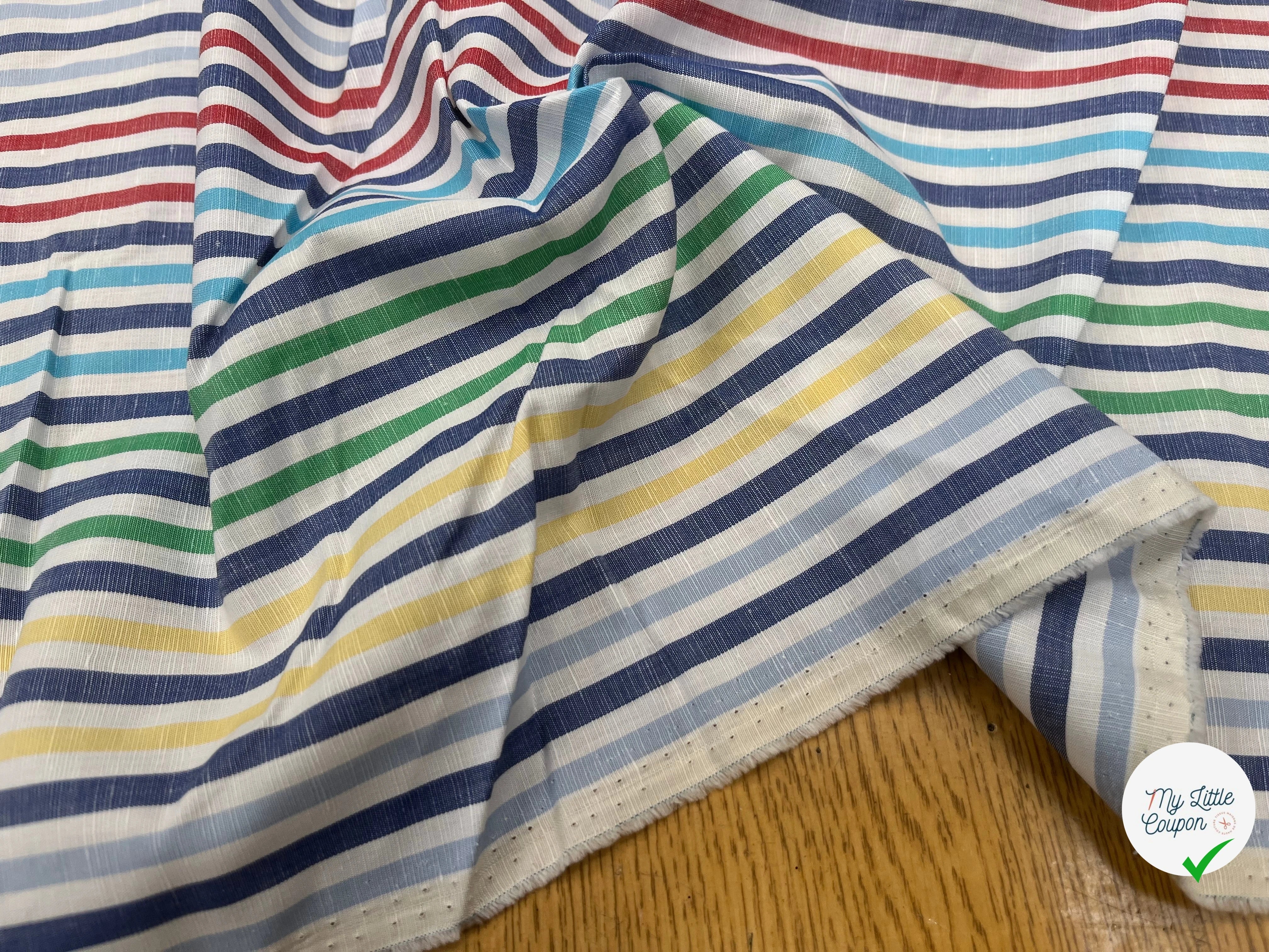 TISSU COTON LIN À MULTIPLES RAYURES DE COULEURS - My Little Coupon