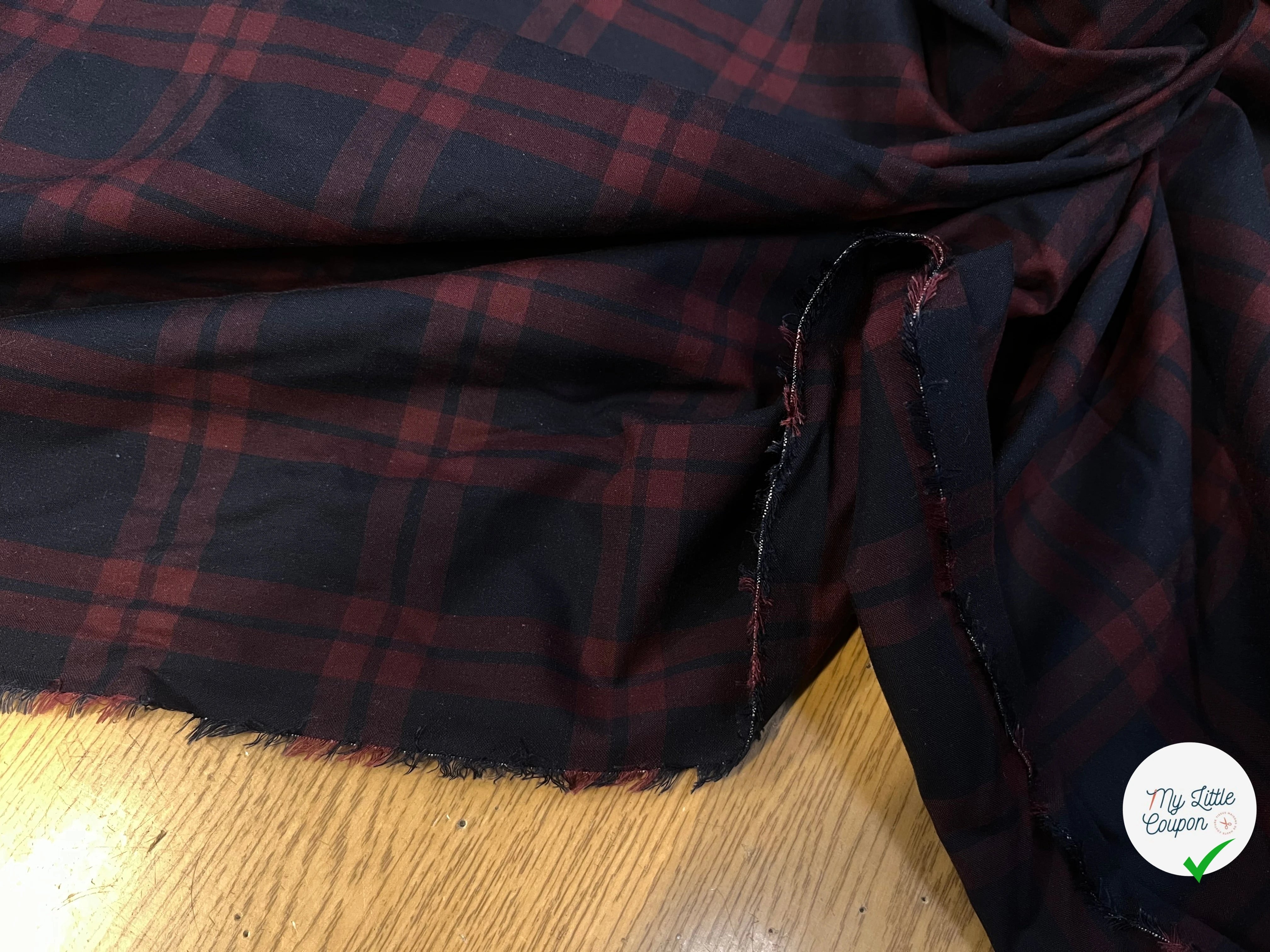 TISSU COTON LYOCELL CHEMISE BLEU À CARREAUX ROUGE STYLE BÛCHERON - My Little Coupon