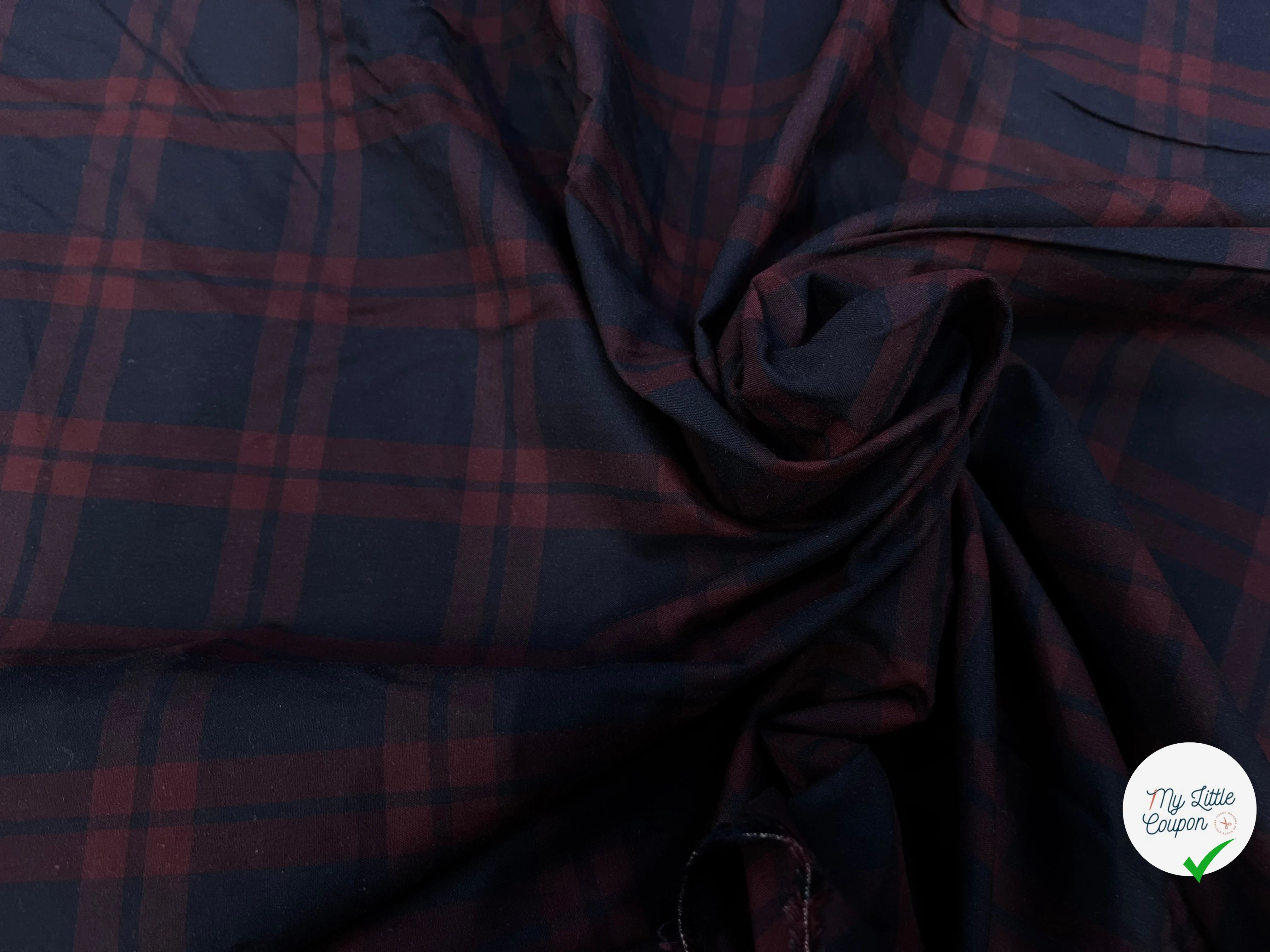 TISSU COTON LYOCELL CHEMISE BLEU À CARREAUX ROUGE STYLE BÛCHERON - My Little Coupon