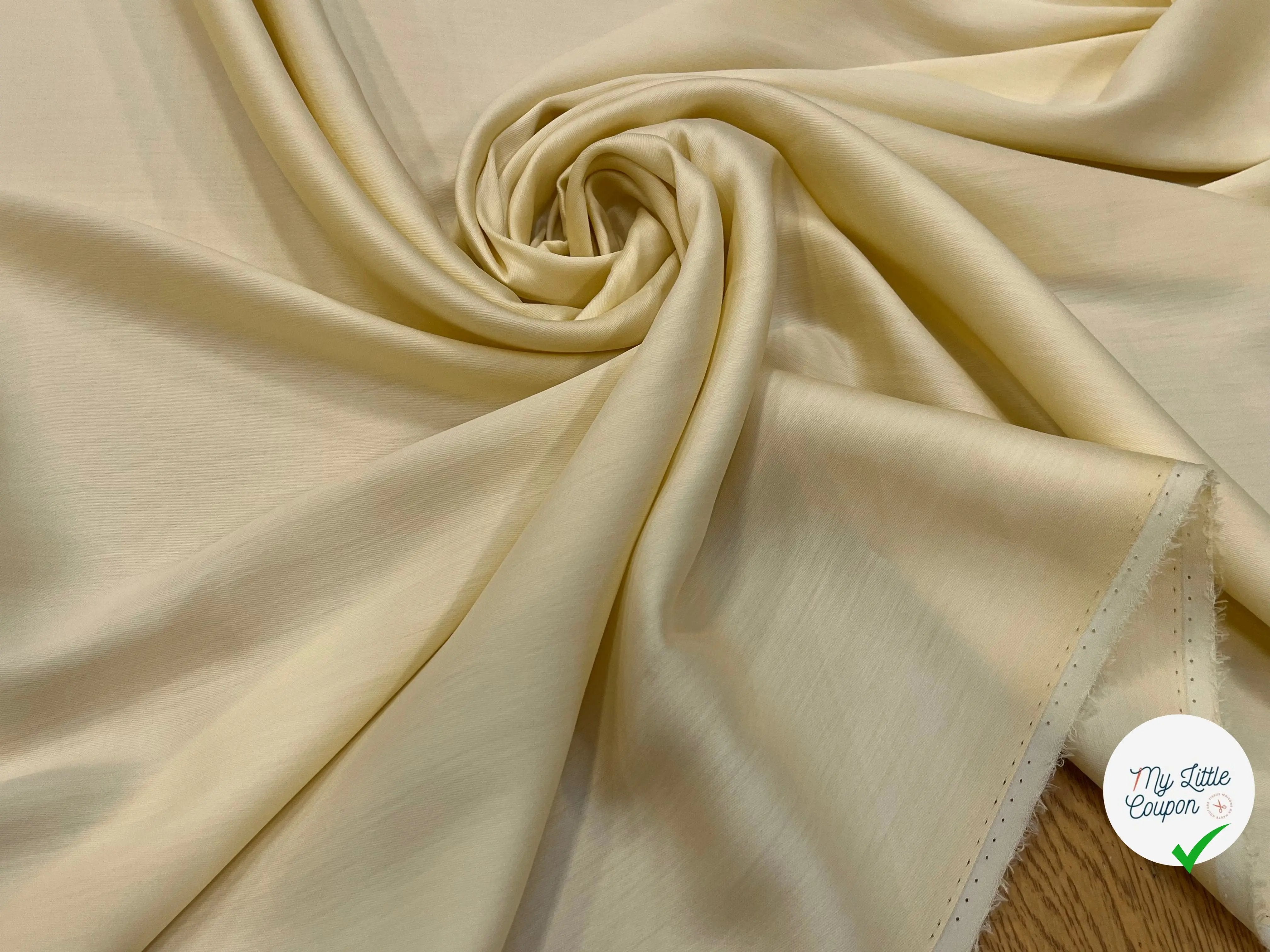 TISSU COTON SATINÉ JAUNE BÉBÉ 27% SOIE - My Little Coupon
