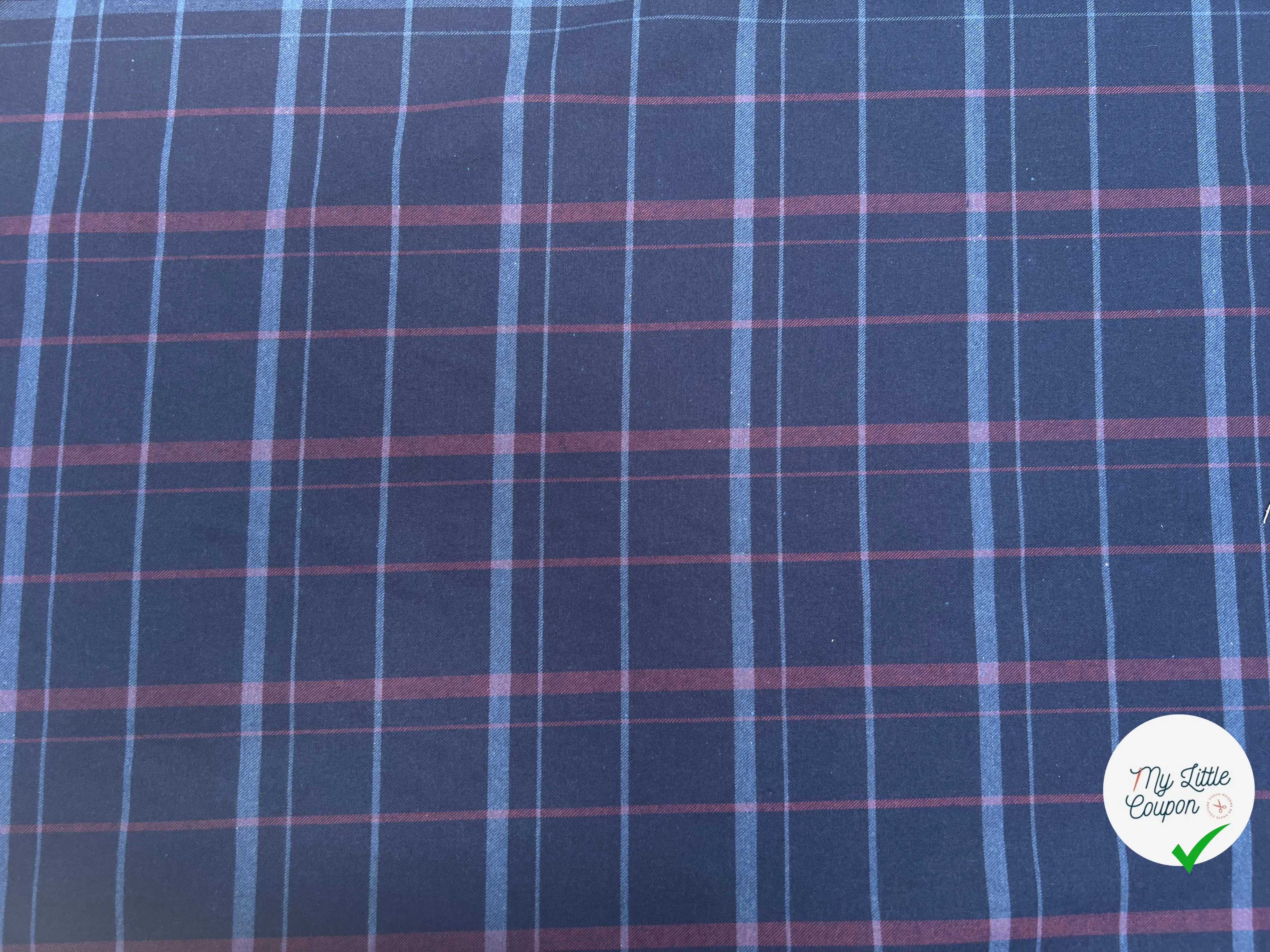 TISSU COTON TRAPPEUR A GRANDS CARREAUX BICOLORE BLEU NAVY ET ROUGE - My Little Coupon