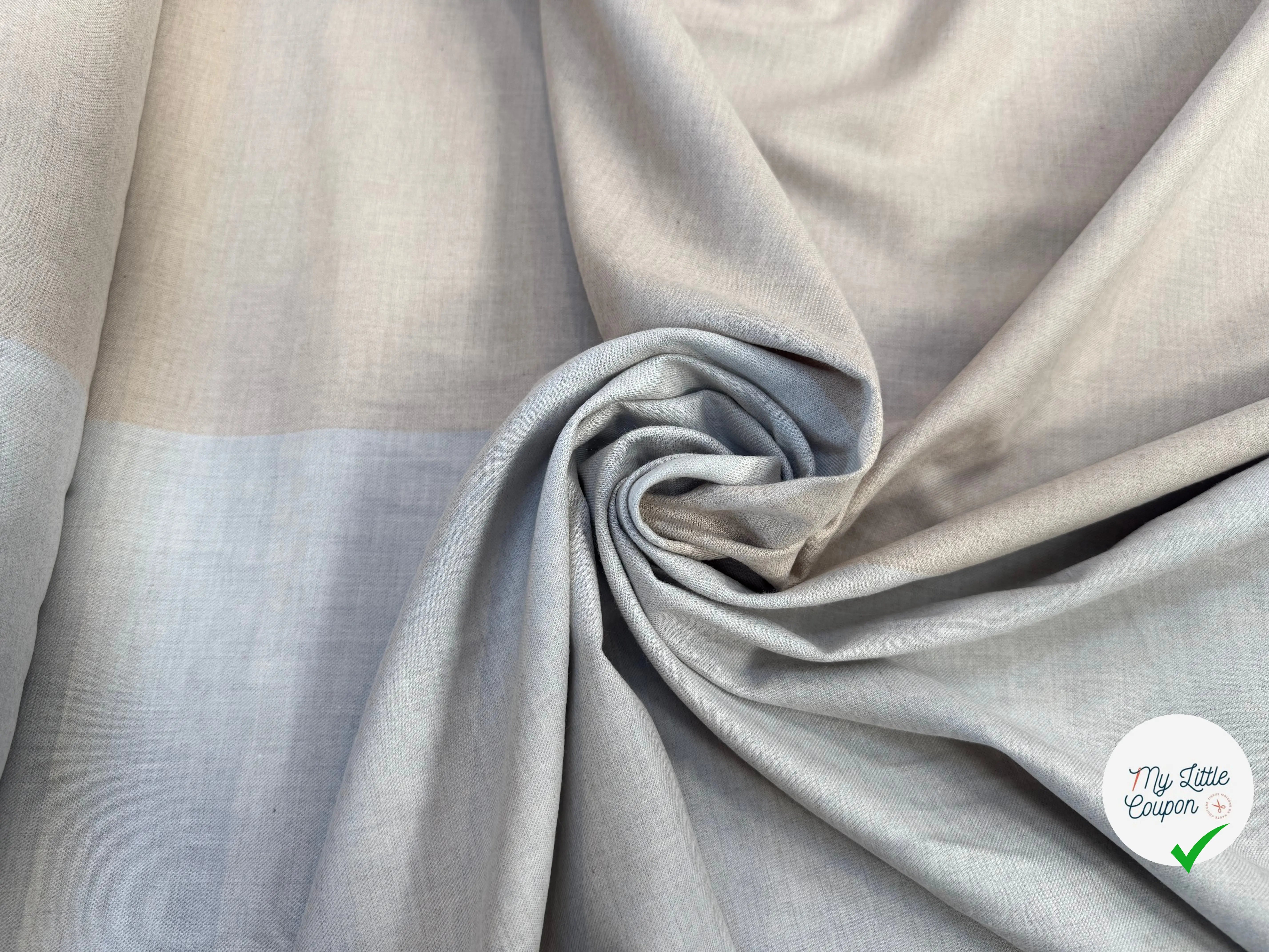 TISSU COTON TRAPPEUR BICOLORE BLEU GRIS SOURIS ET BEIGE FONCÉ - My Little Coupon