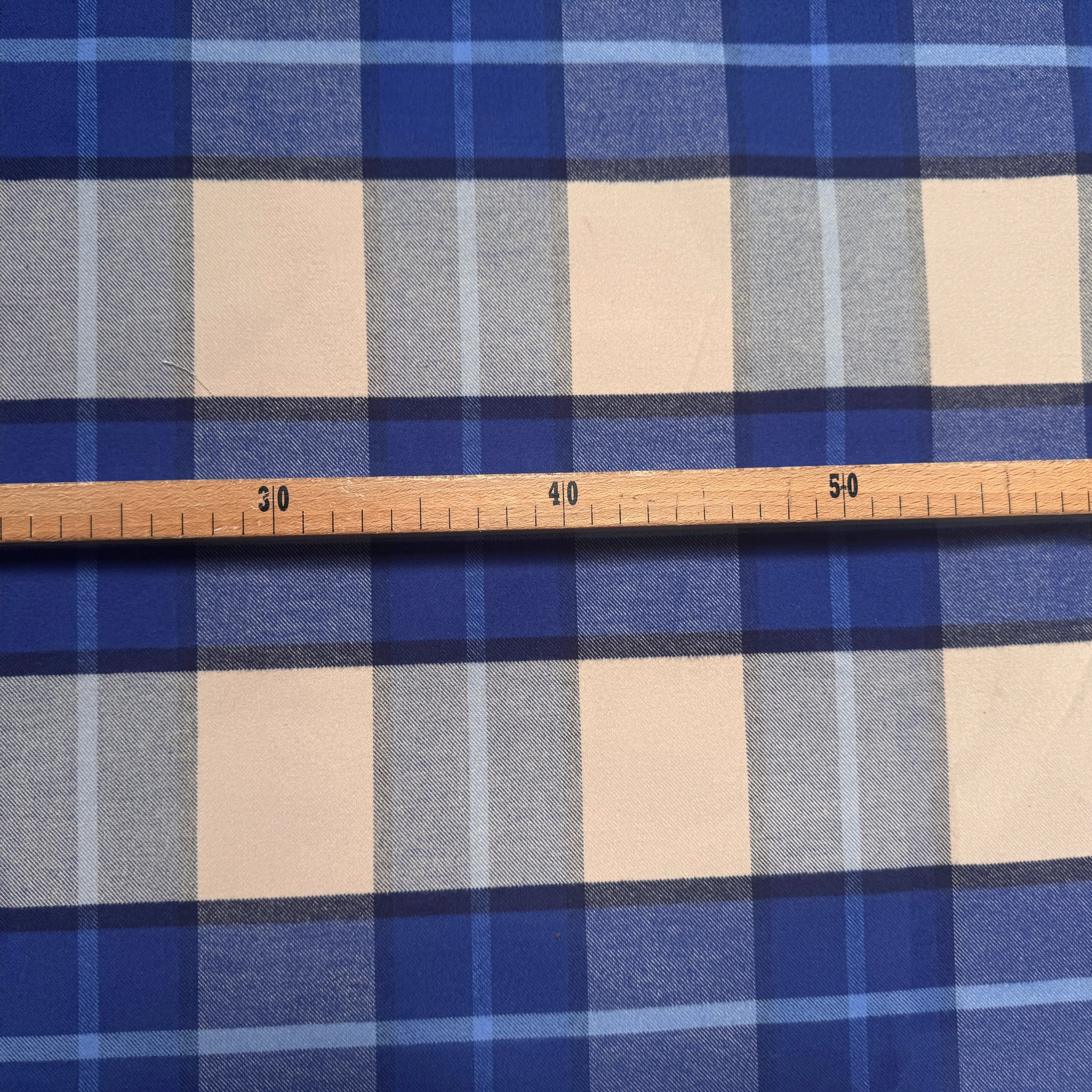 TISSU COTON TRAPPEUR CARREAUX BLEU CREME CONTRECOLLÉ - My Little Coupon