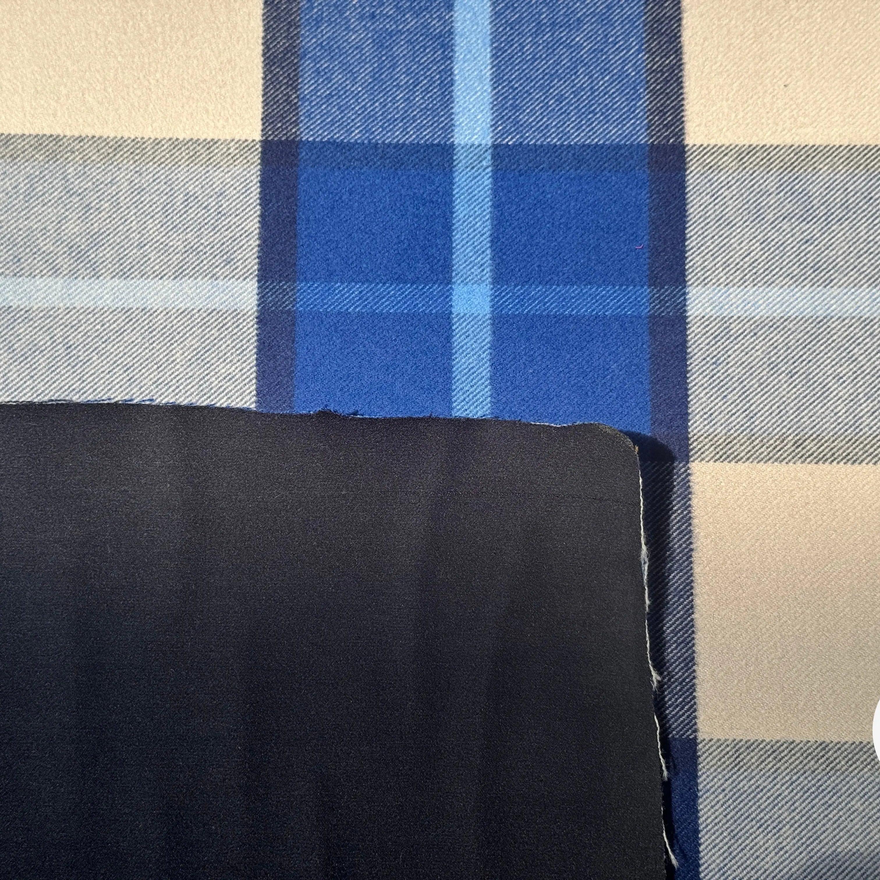 TISSU COTON TRAPPEUR CARREAUX BLEU CREME CONTRECOLLÉ - My Little Coupon