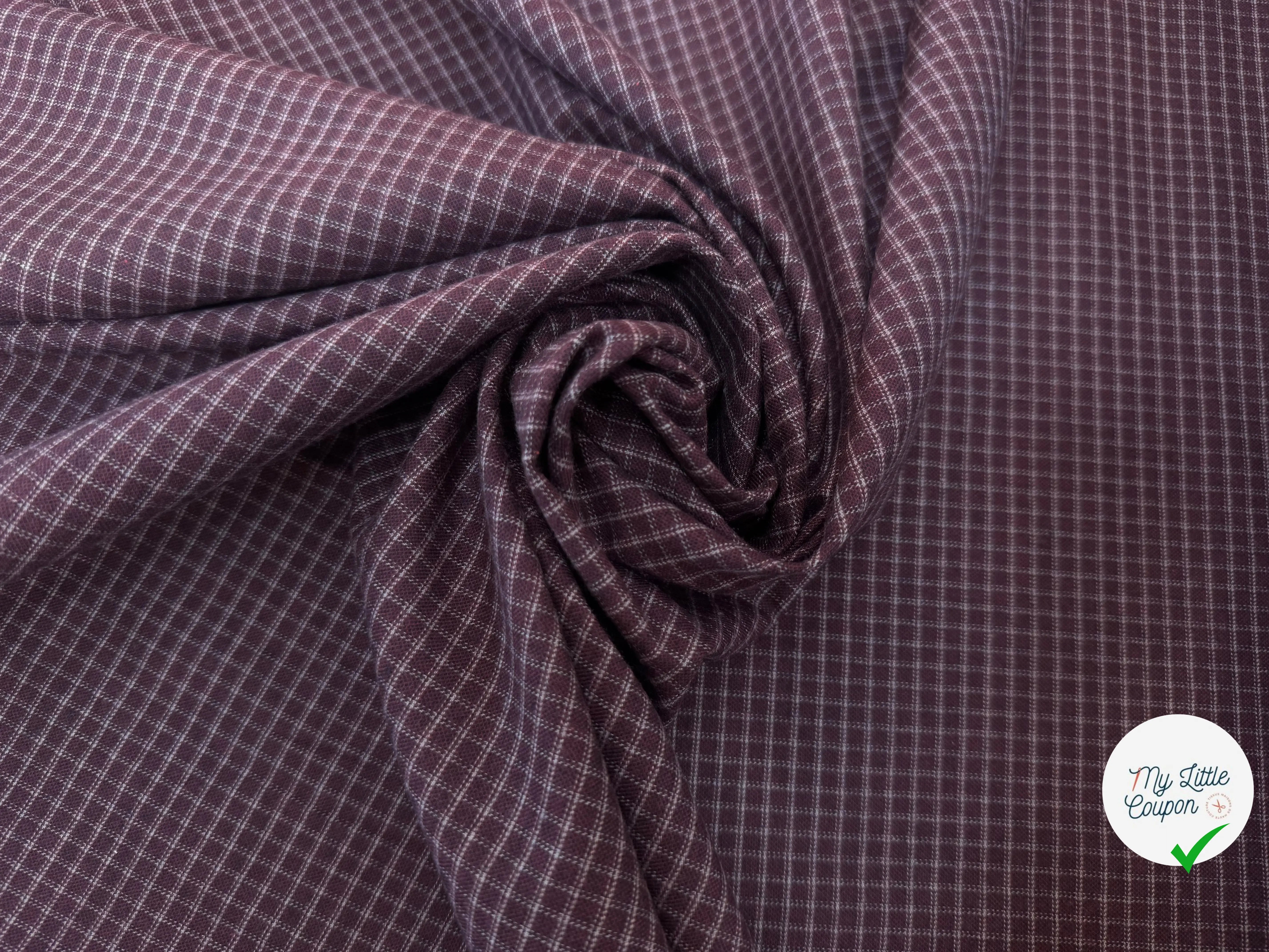 TISSU COTON TRAPPEUR VIOLET MOTIFS CARREAUX BLANC - My Little Coupon