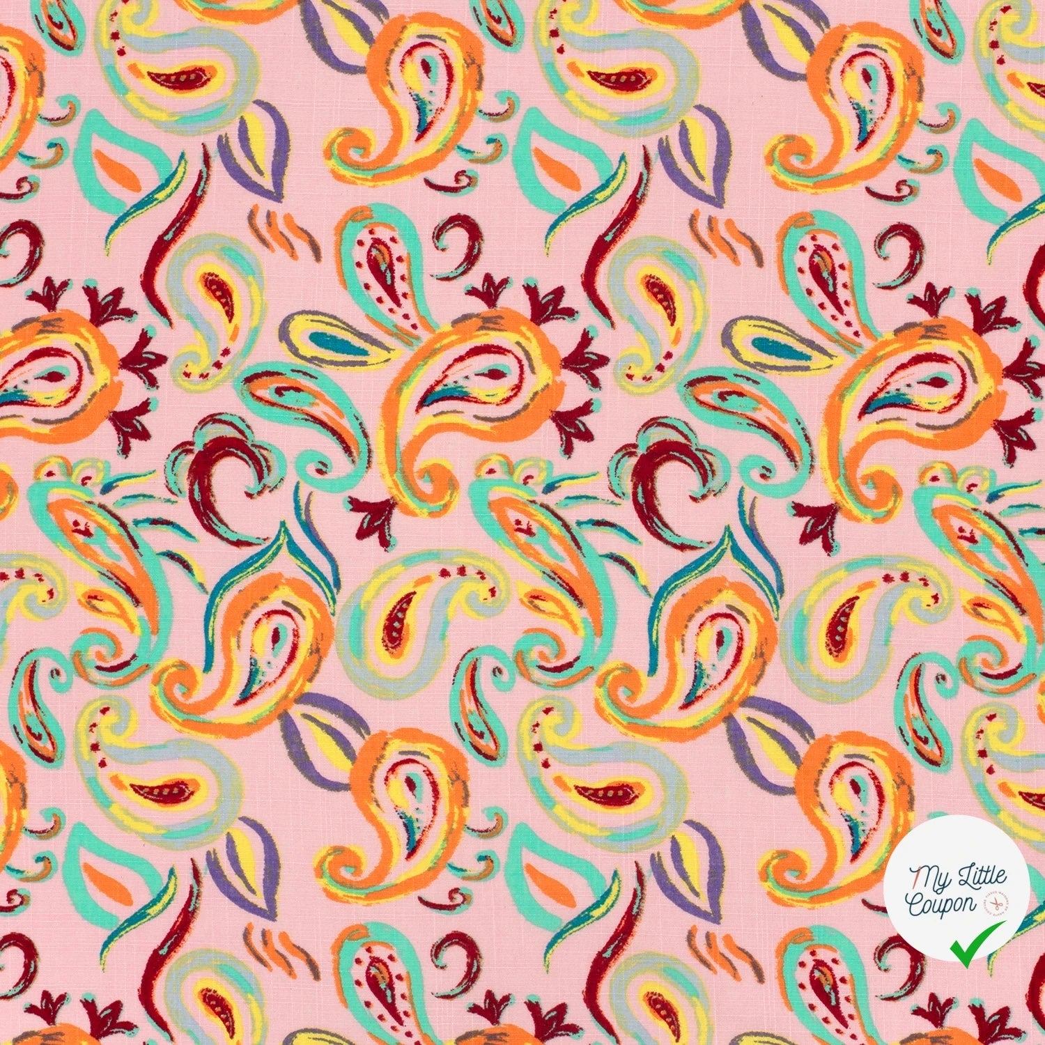 TISSU COTON VISCOSE CHAINE ET TRAME IMPRIMÉ PAISLEY ROSE CLAIR - My Little Coupon