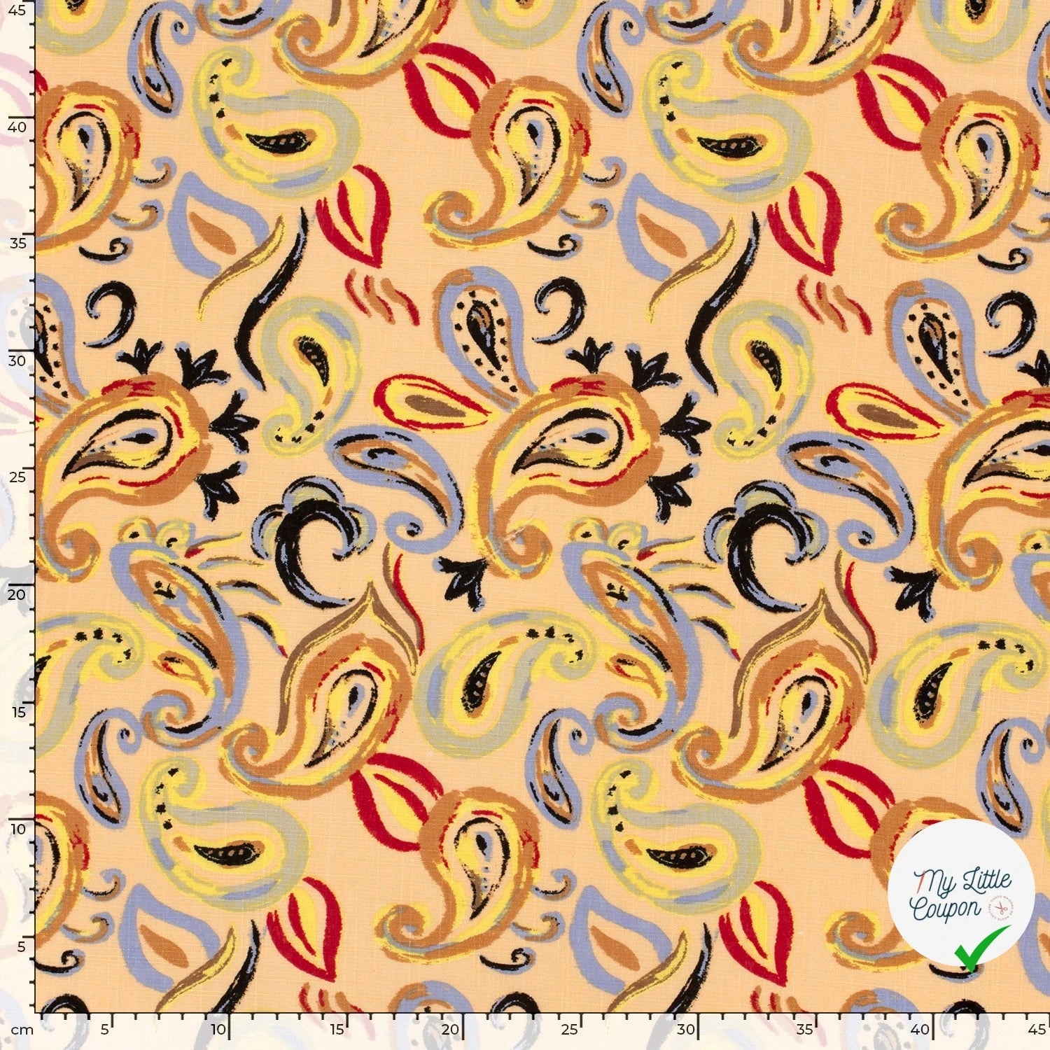 TISSU COTON VISCOSE CHAINE ET TRAME IMPRIMÉ PAISLEY SAUMON - My Little Coupon