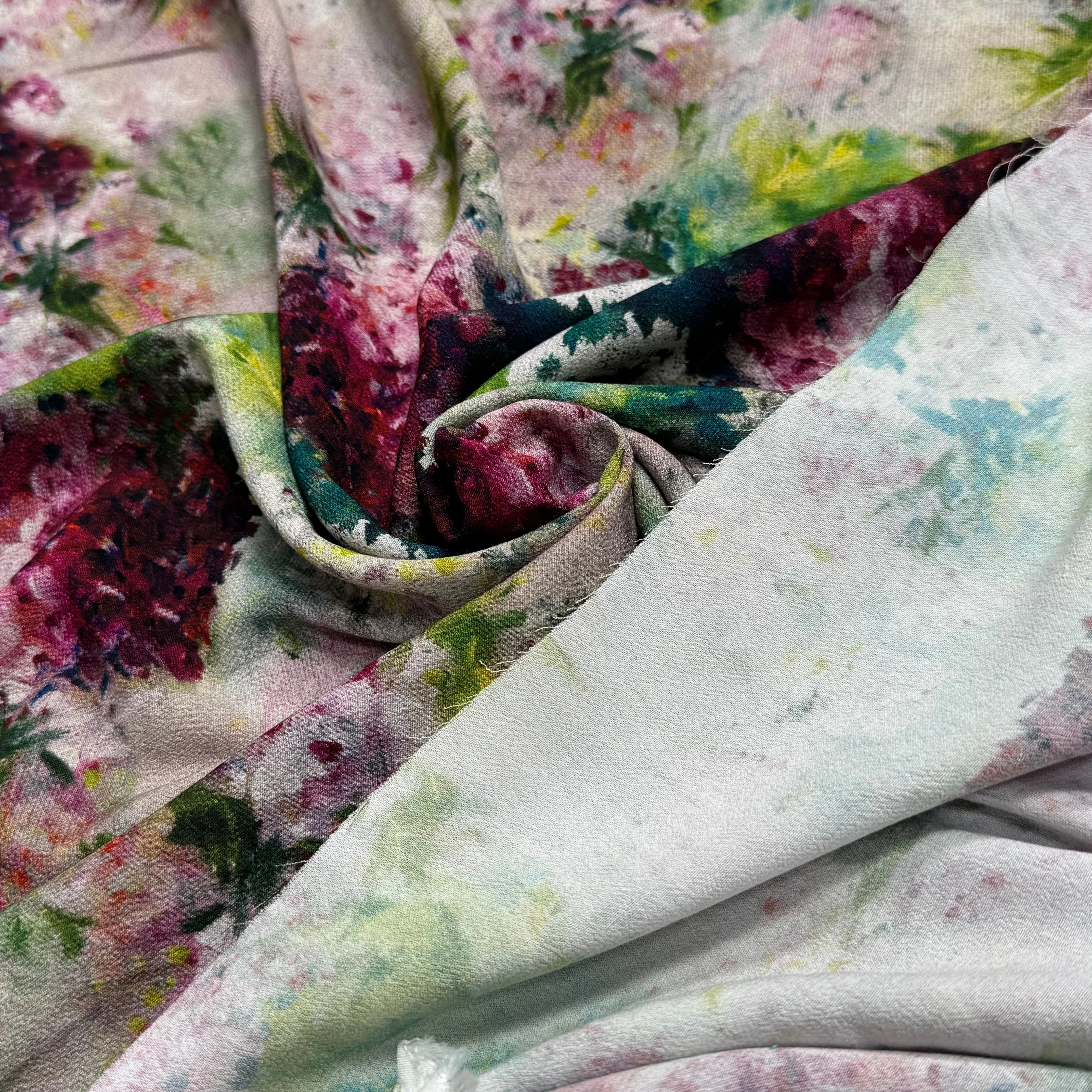 TISSU CRÊPE DE VISCOSE FLUIDE IMPRIMÉ FLORAL CANDY HORTENSIA - My Little Coupon