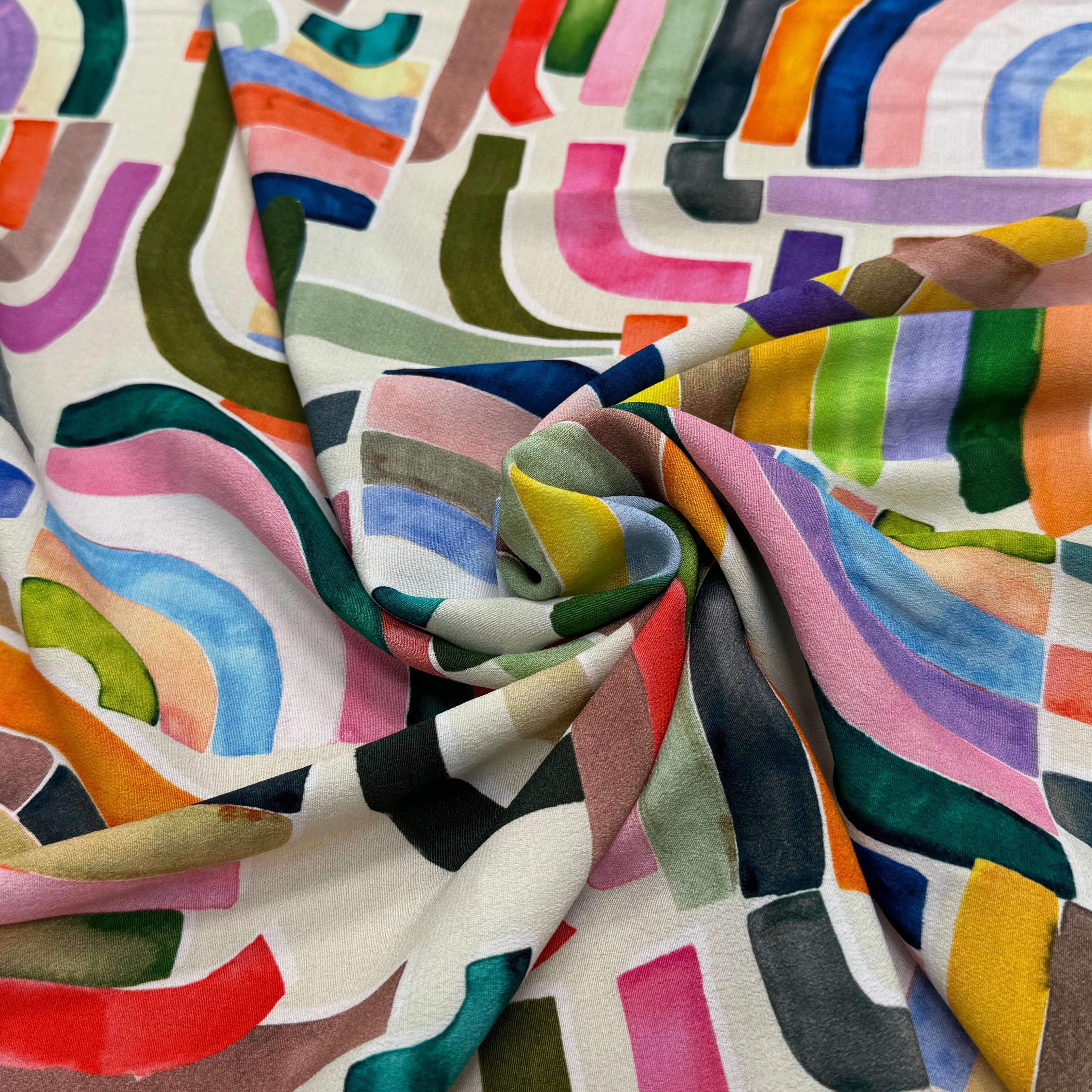 TISSU CRÊPE DE VISCOSE IMPRIMÉ GRAPHIQUE MULTICOLORE TENERE DELAUNAY MULTICOLORE - My Little Coupon