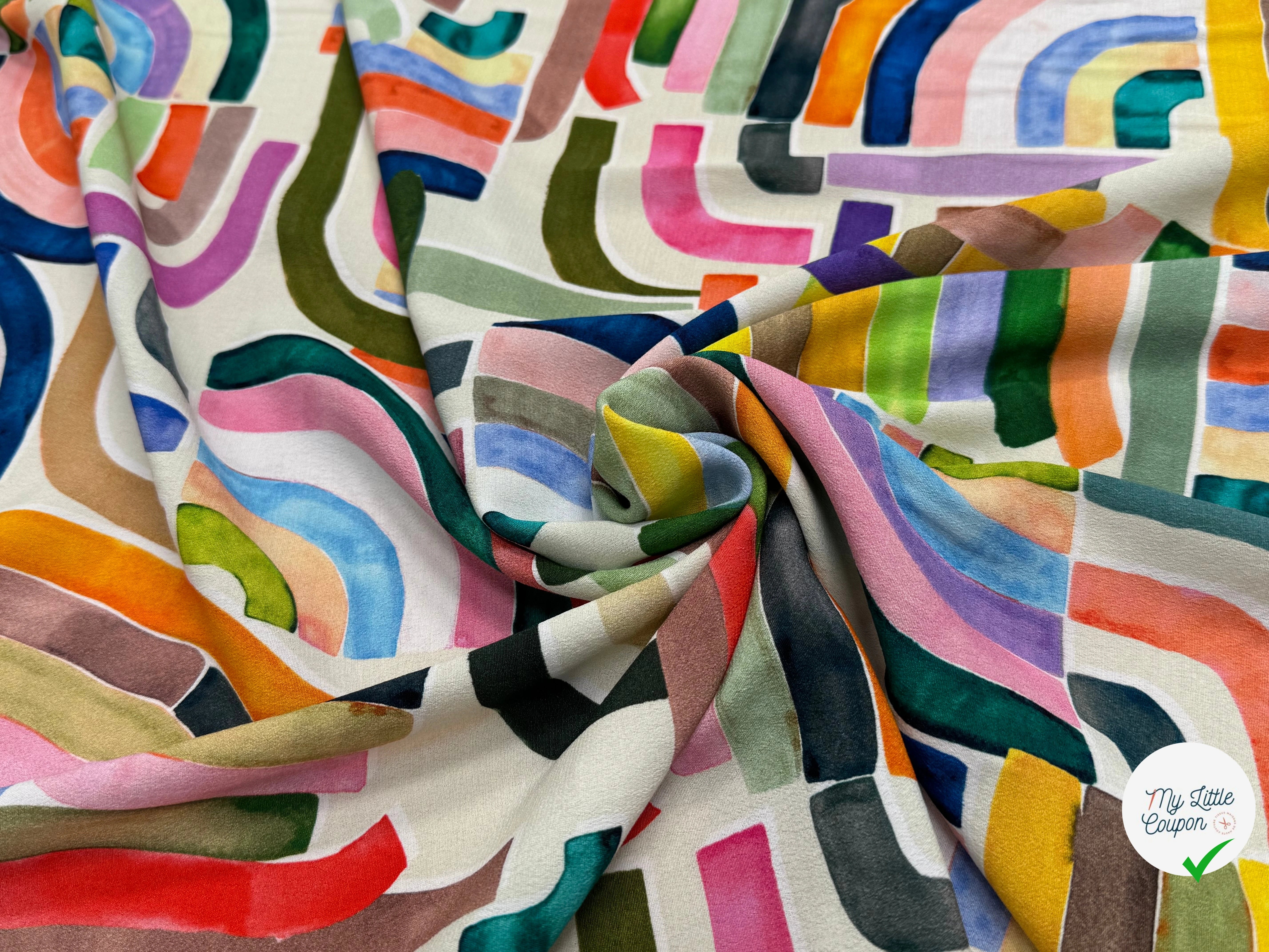 TISSU CRÊPE DE VISCOSE IMPRIMÉ GRAPHIQUE MULTICOLORE TENERE DELAUNAY MULTICOLORE - My Little Coupon