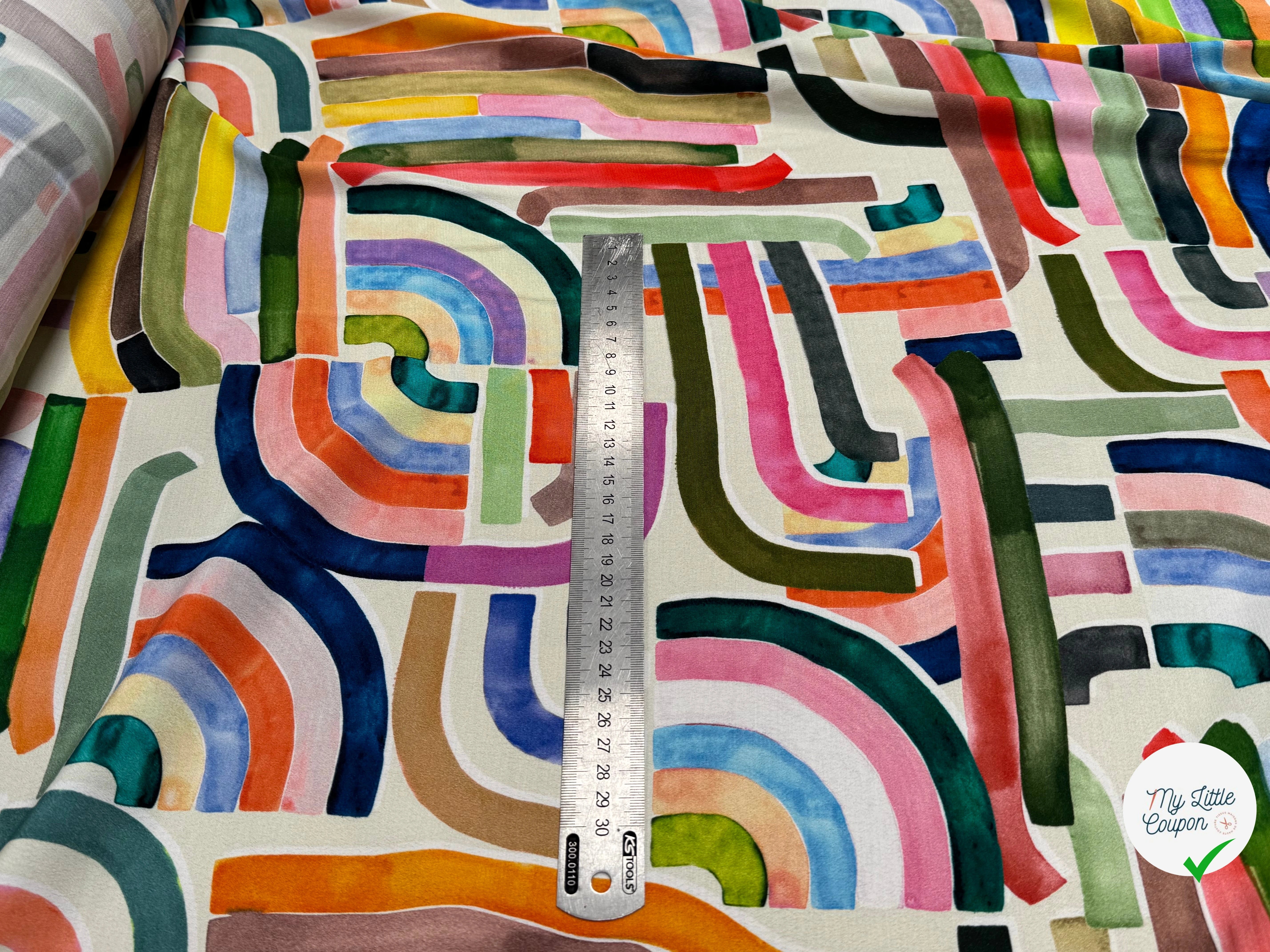 TISSU CRÊPE DE VISCOSE IMPRIMÉ GRAPHIQUE MULTICOLORE TENERE DELAUNAY MULTICOLORE - My Little Coupon