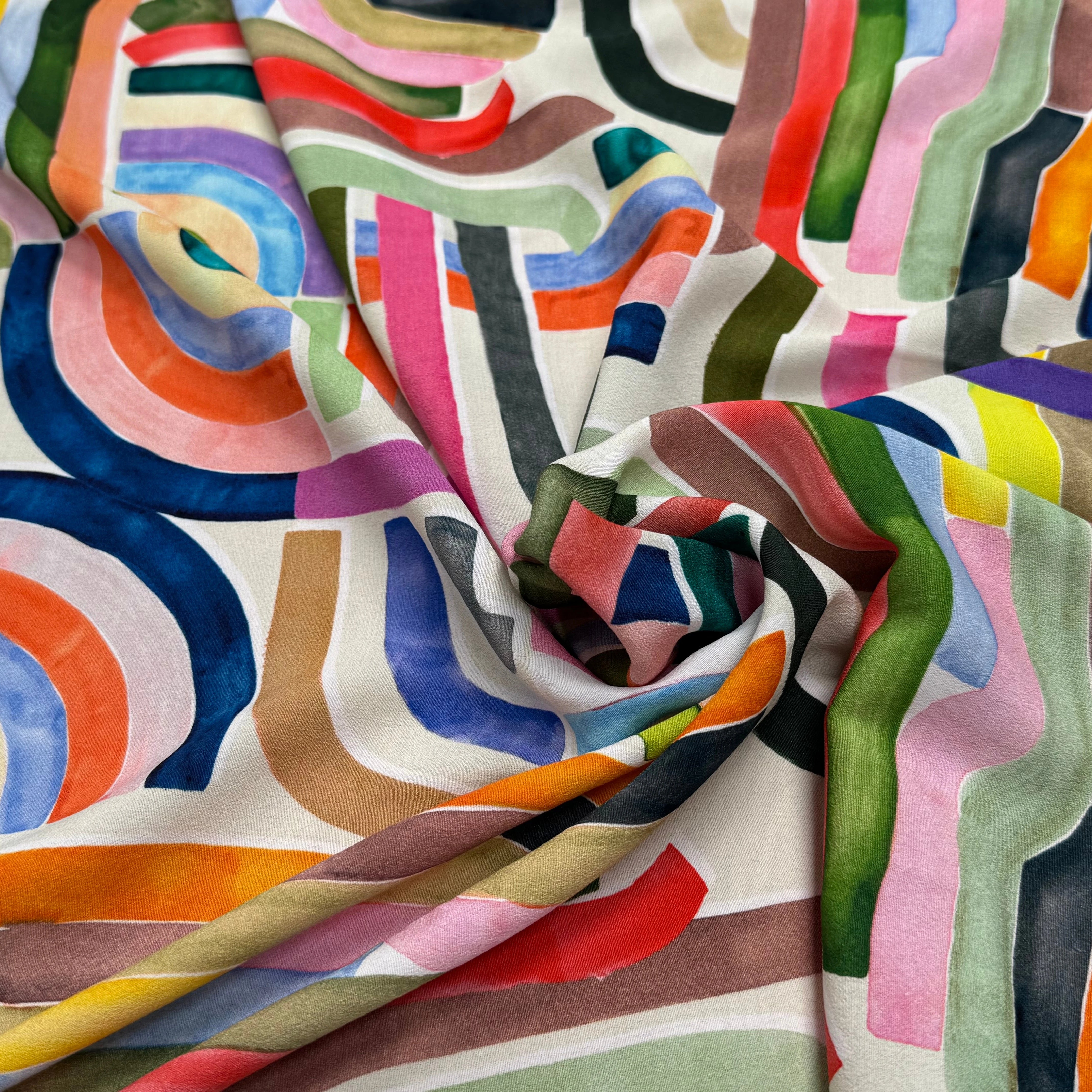 TISSU CRÊPE DE VISCOSE IMPRIMÉ GRAPHIQUE MULTICOLORE TENERE DELAUNAY MULTICOLORE - My Little Coupon