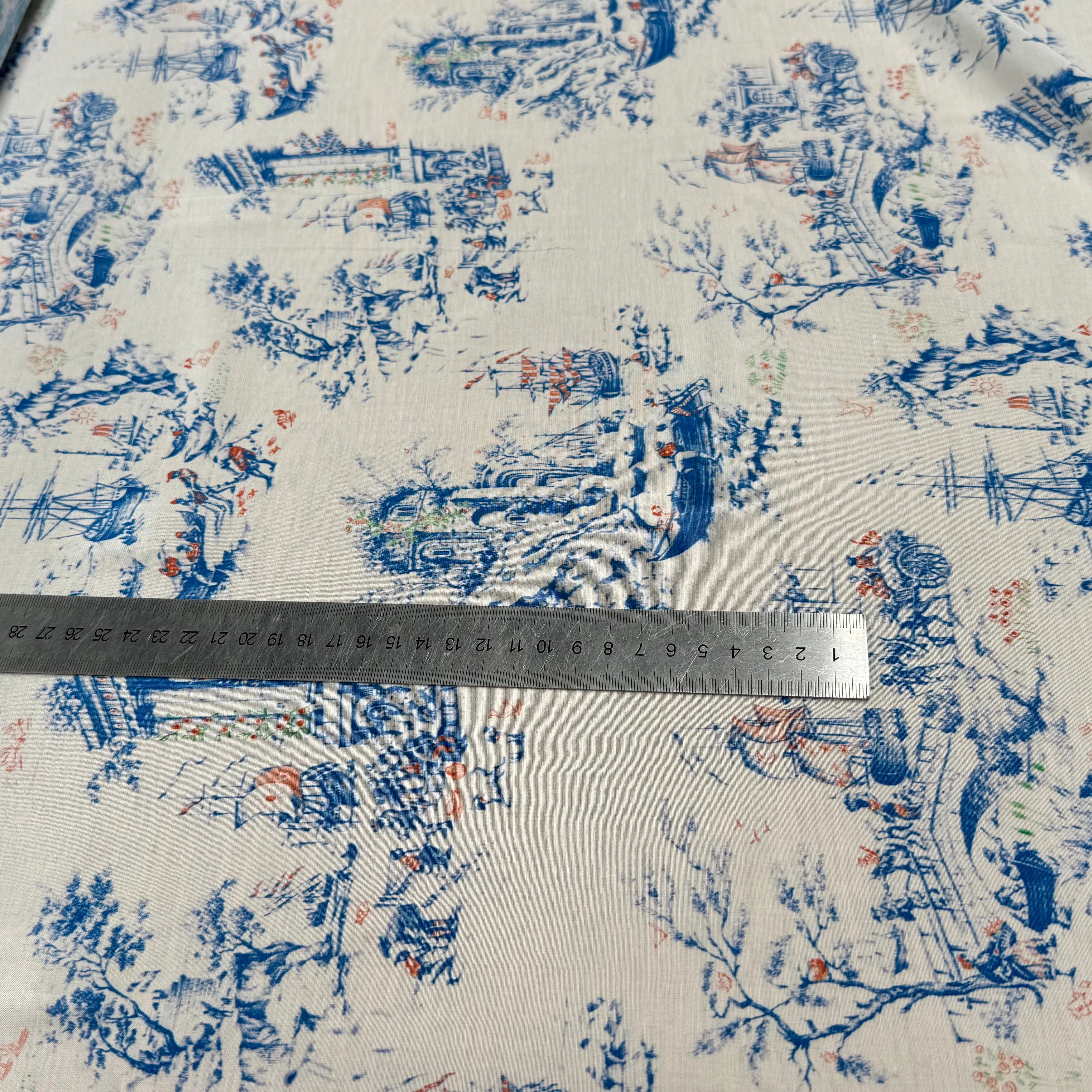 TISSU CRÊPE DE VISCOSE IMPRIMÉ TOILE DE JOUY BLEU ET BLANC TANGO TOILE DE JOUY - My Little Coupon
