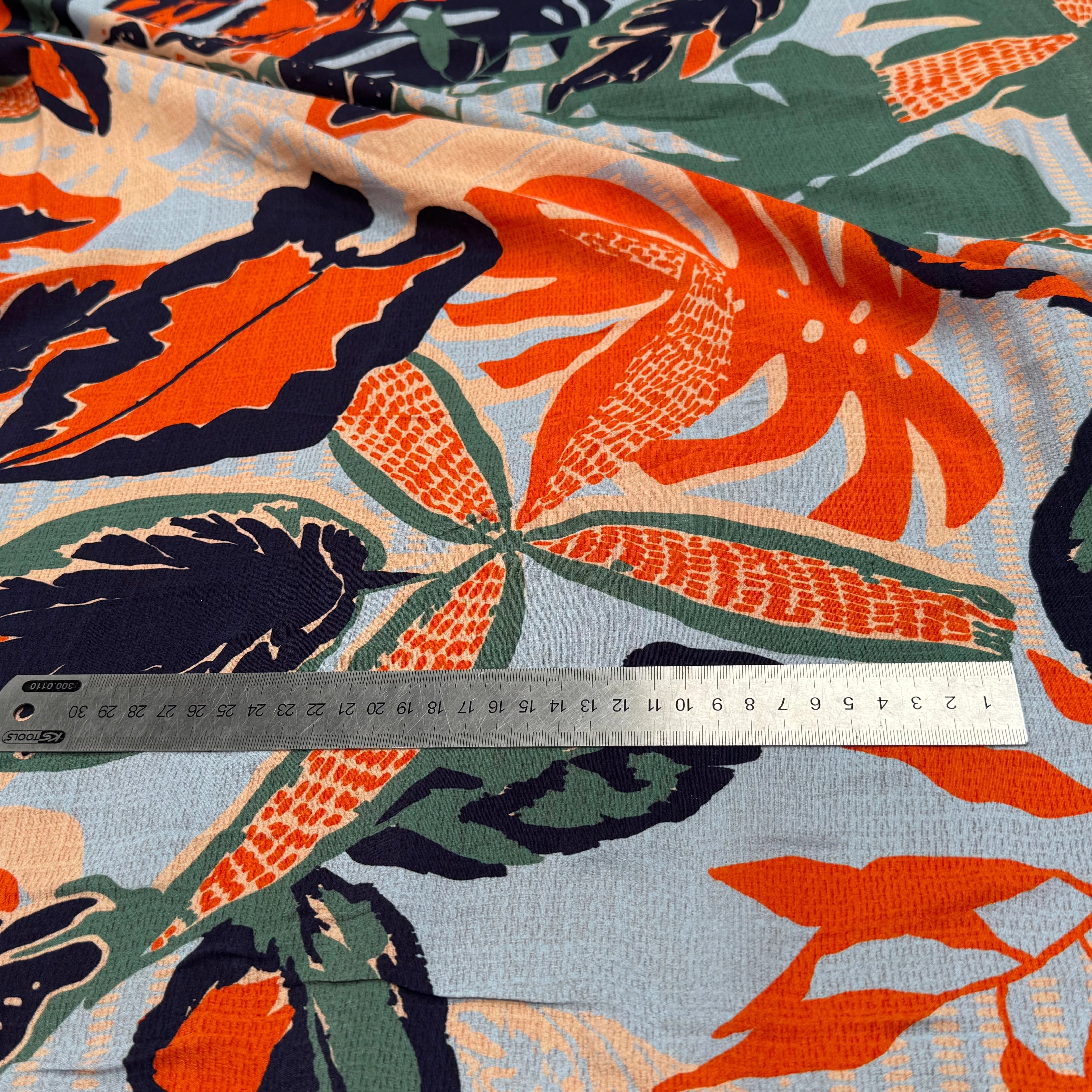 TISSU CRÊPE DE VISCOSE IMPRIMÉ VÉGÉTAL BLEU CIEL TENERE FOREST CIEL - My Little Coupon