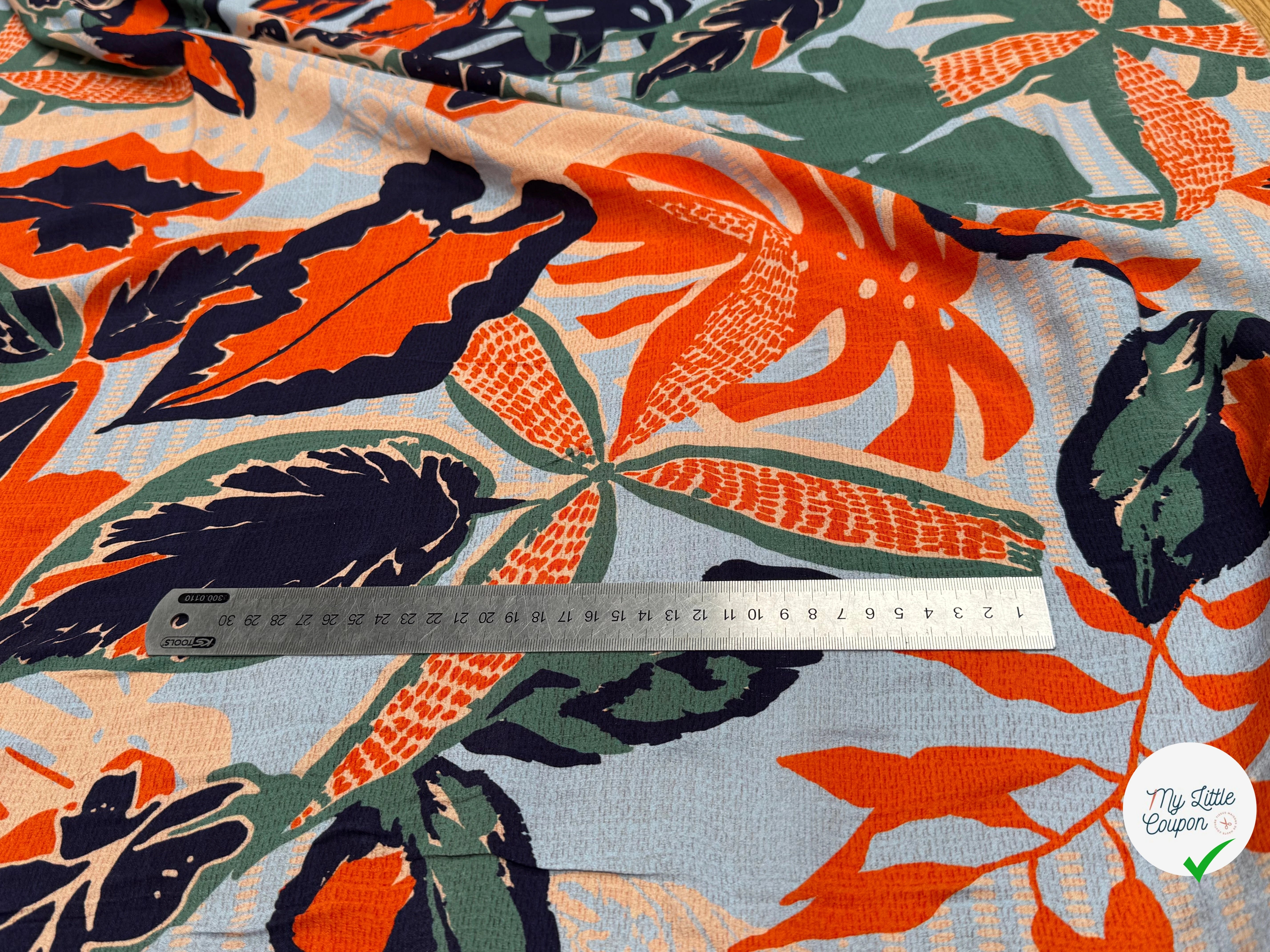 TISSU CRÊPE DE VISCOSE IMPRIMÉ VÉGÉTAL BLEU CIEL TENERE FOREST CIEL - My Little Coupon