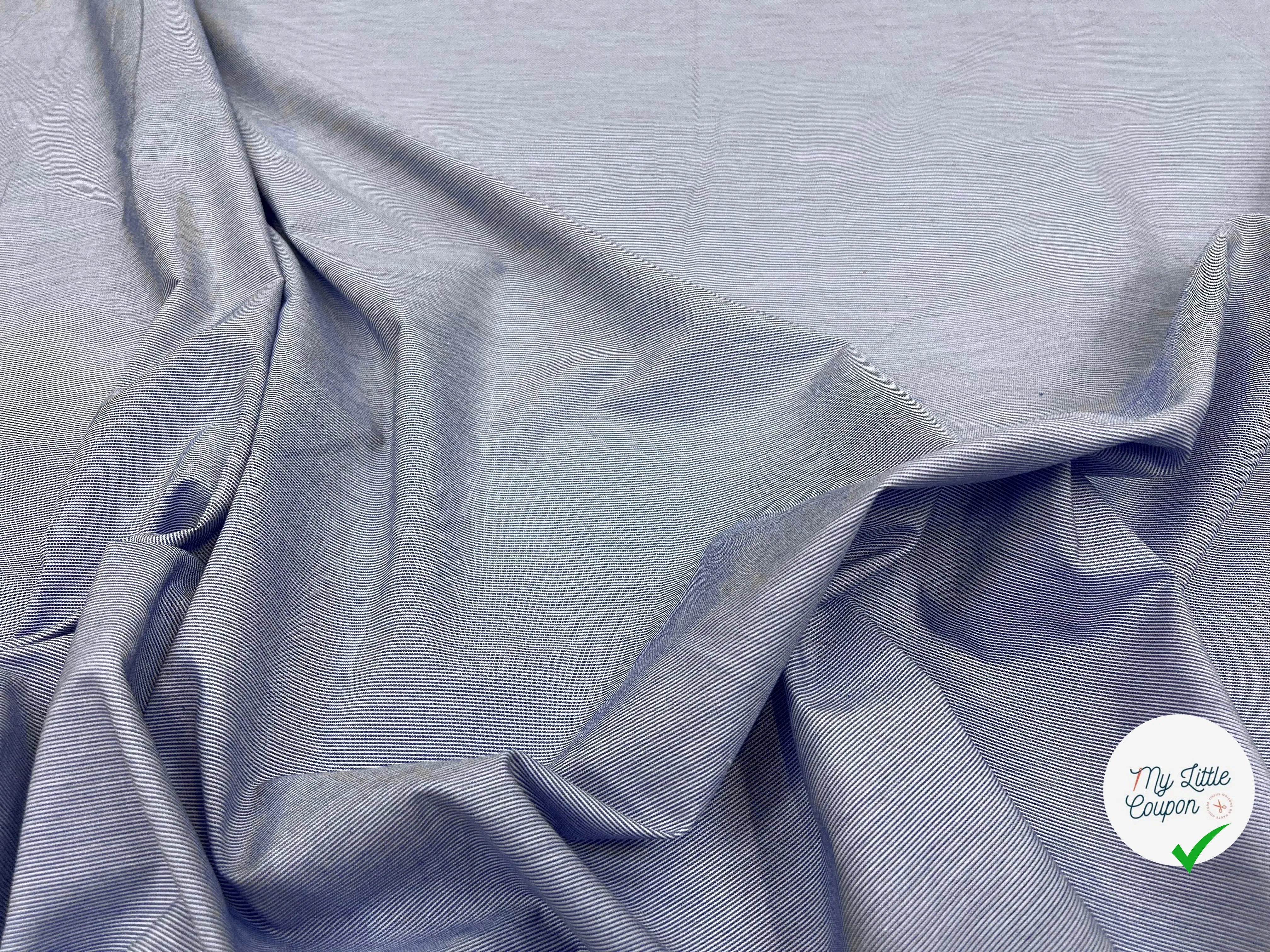 TISSU DE COTON CHEMISE FINE RAYURE BLEU CIEL MSO