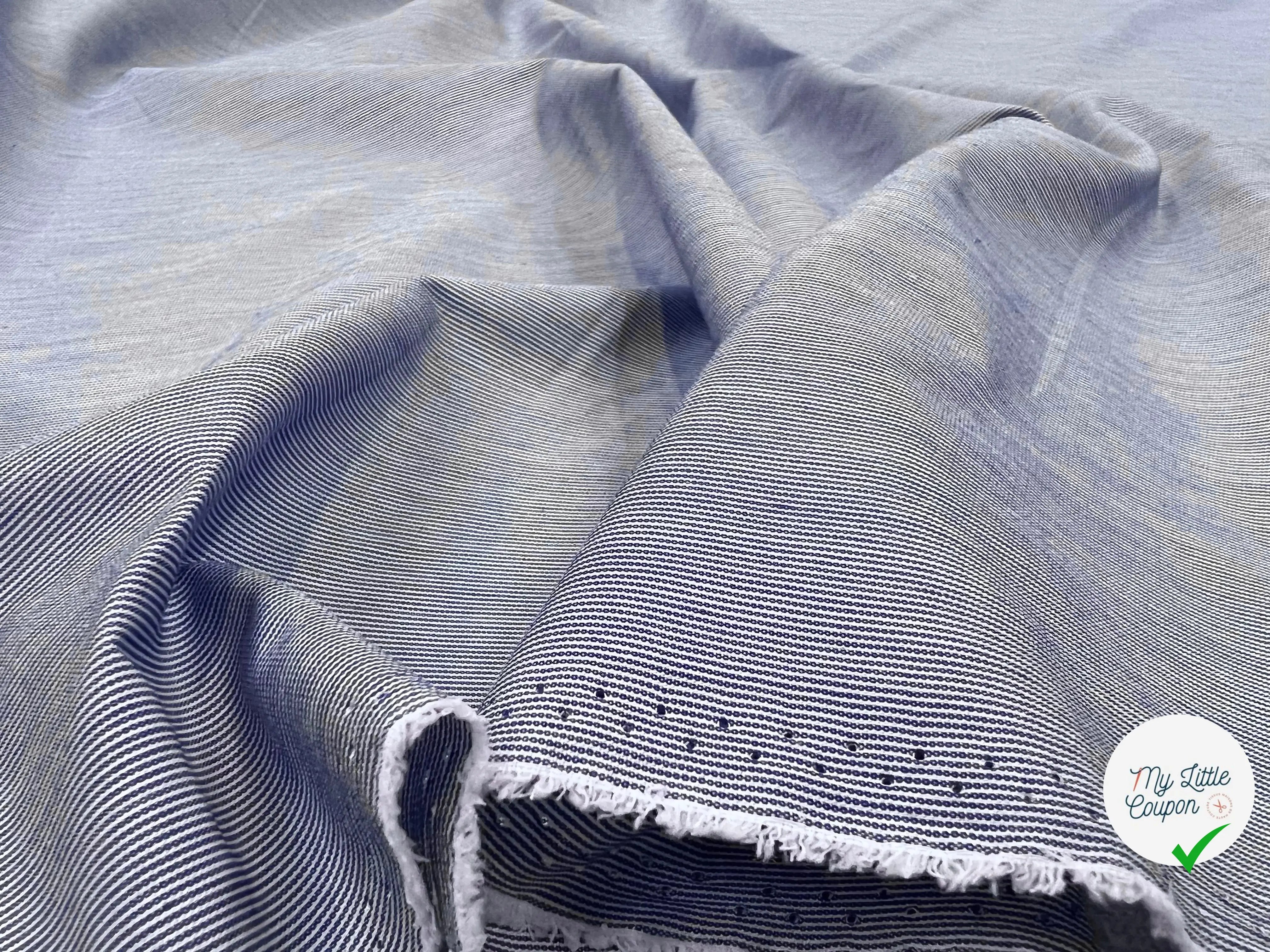 TISSU DE COTON CHEMISE FINE RAYURE BLEU CIEL MSO