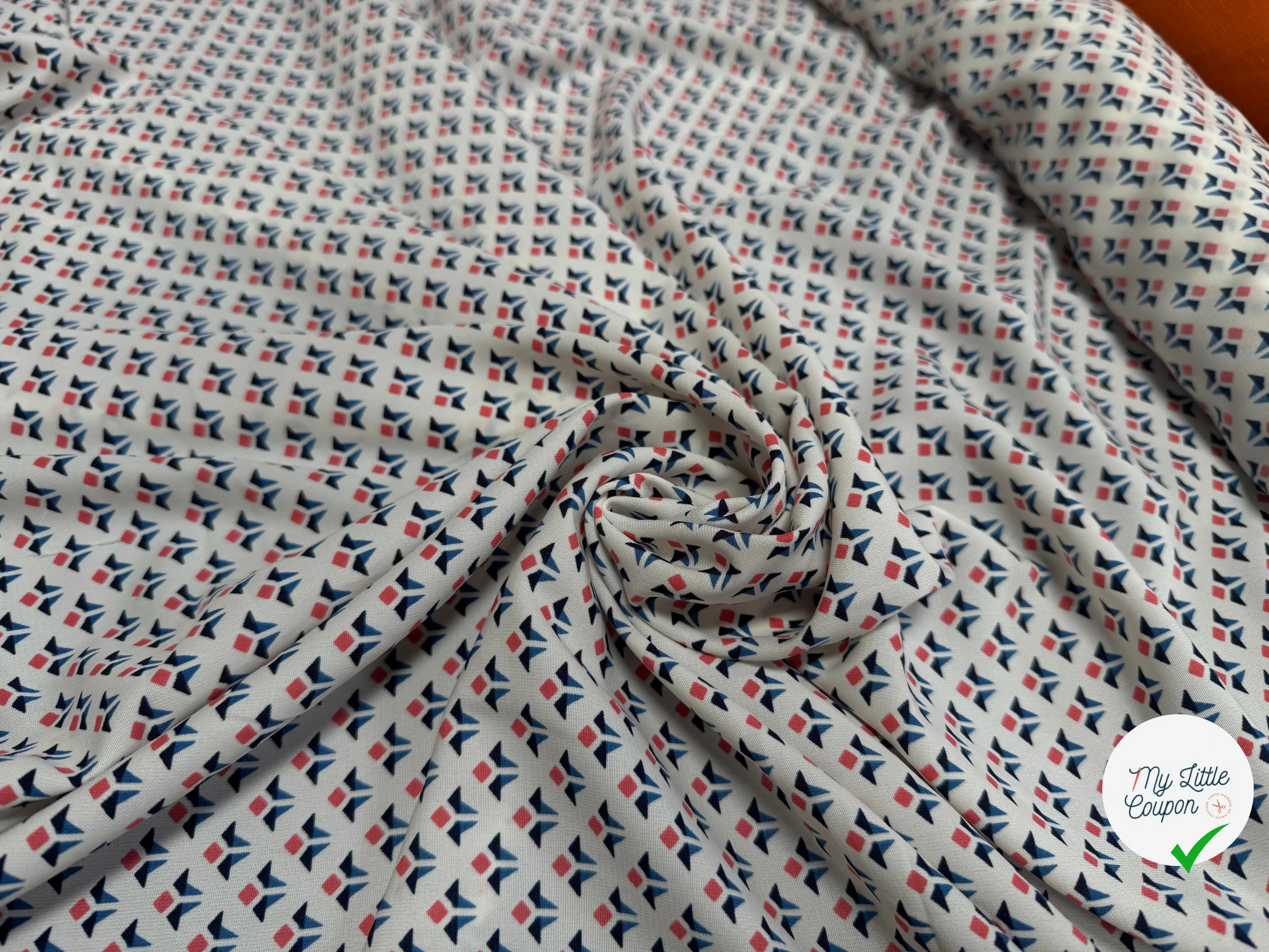 TISSU FLUIDE BLANC A MOTIFS GÉOMÉTRIQUES - My Little Coupon