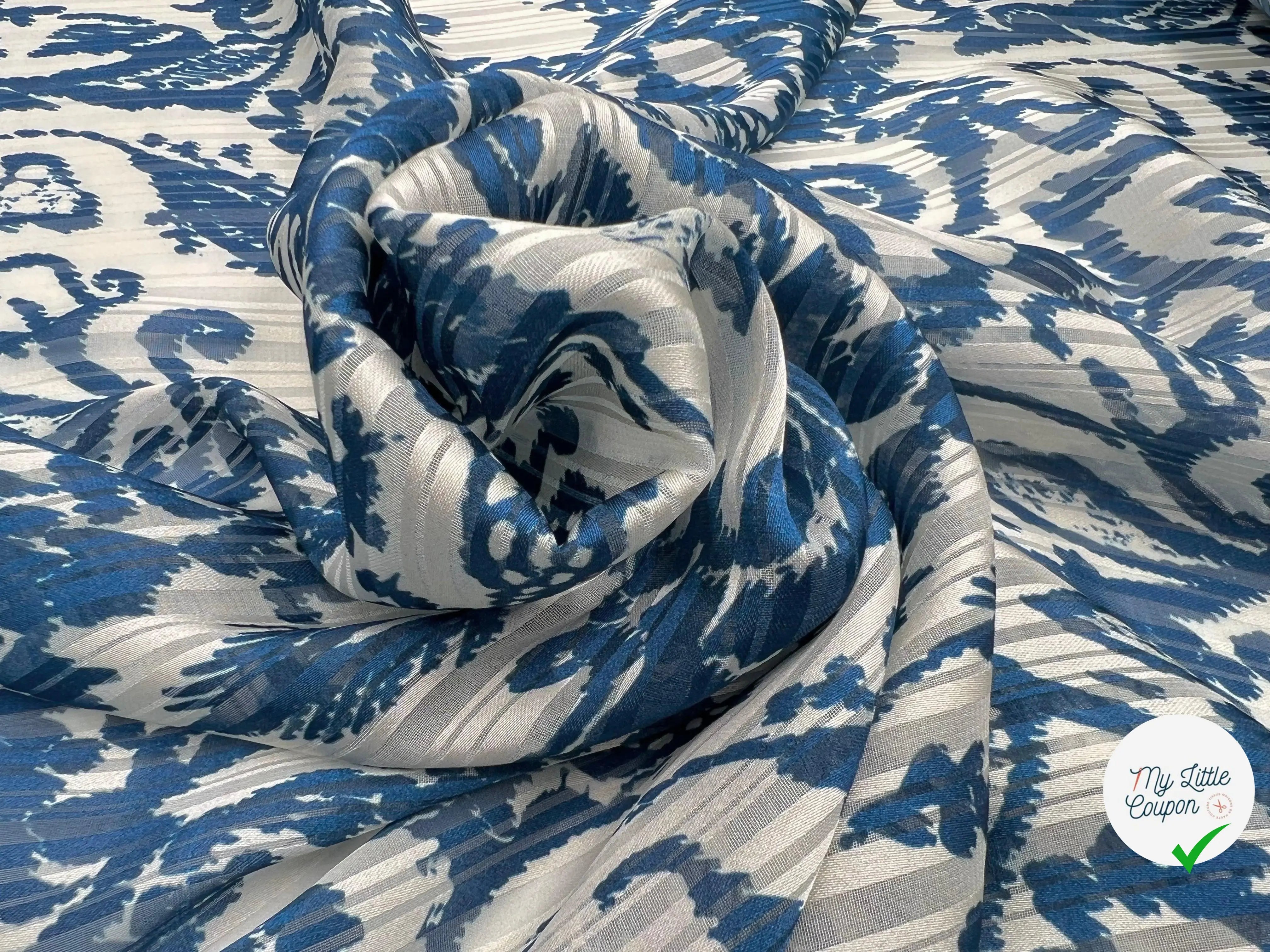 TISSU IMPRIMÉ CACHEMIRE INDIGO BANDES SATINÉES - My Little Coupon - tissu - coudre