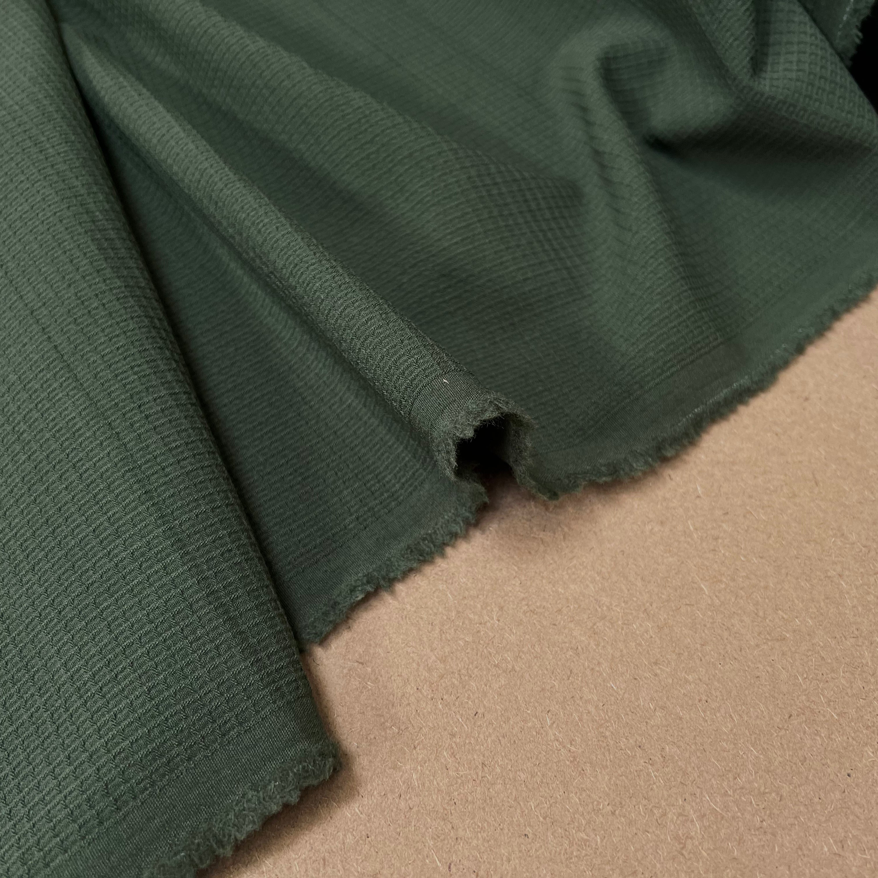 TISSU NID D'ABEILLE LAINE STRETCH VERT ARMY - My Little Coupon