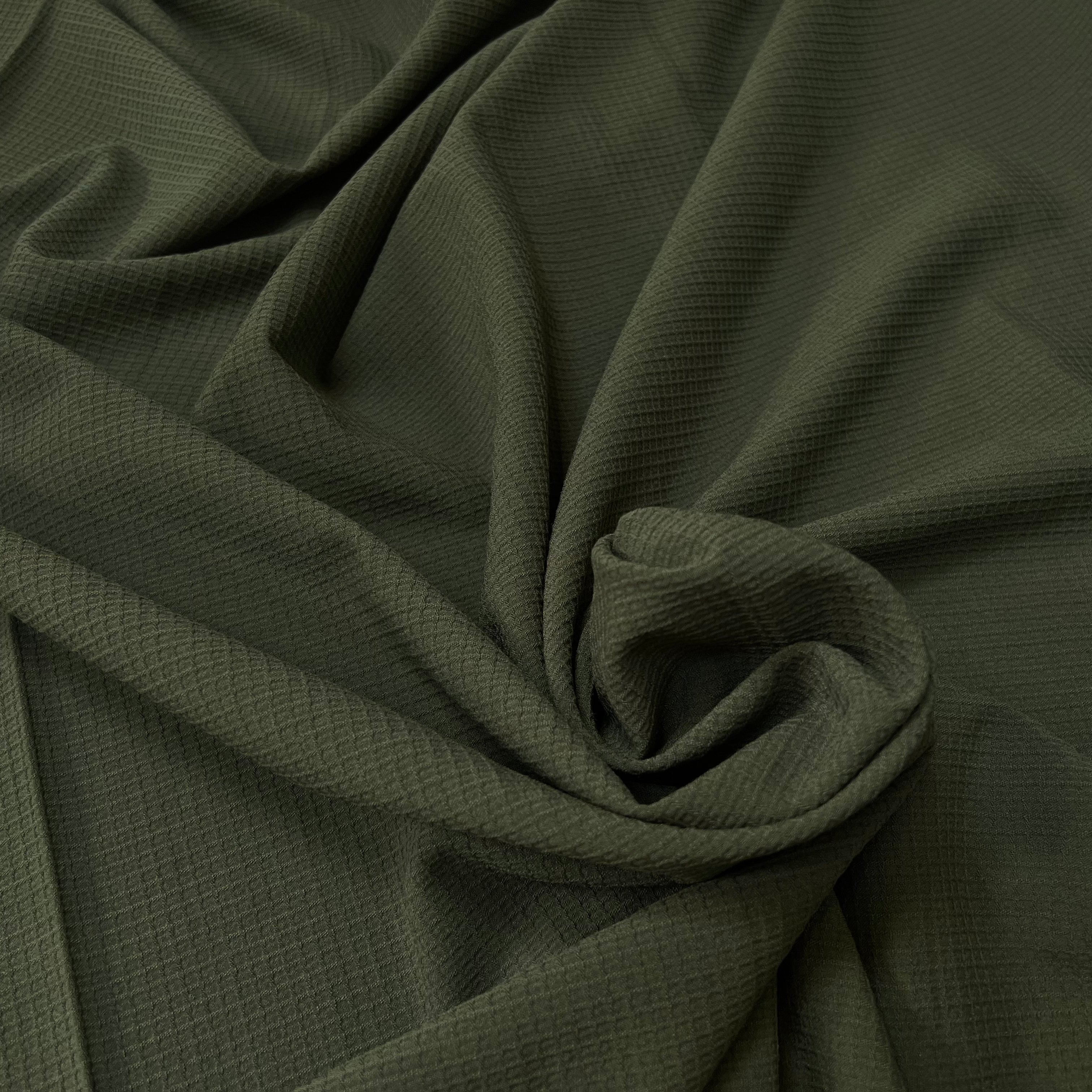 TISSU NID D'ABEILLE LAINE STRETCH VERT ARMY - My Little Coupon