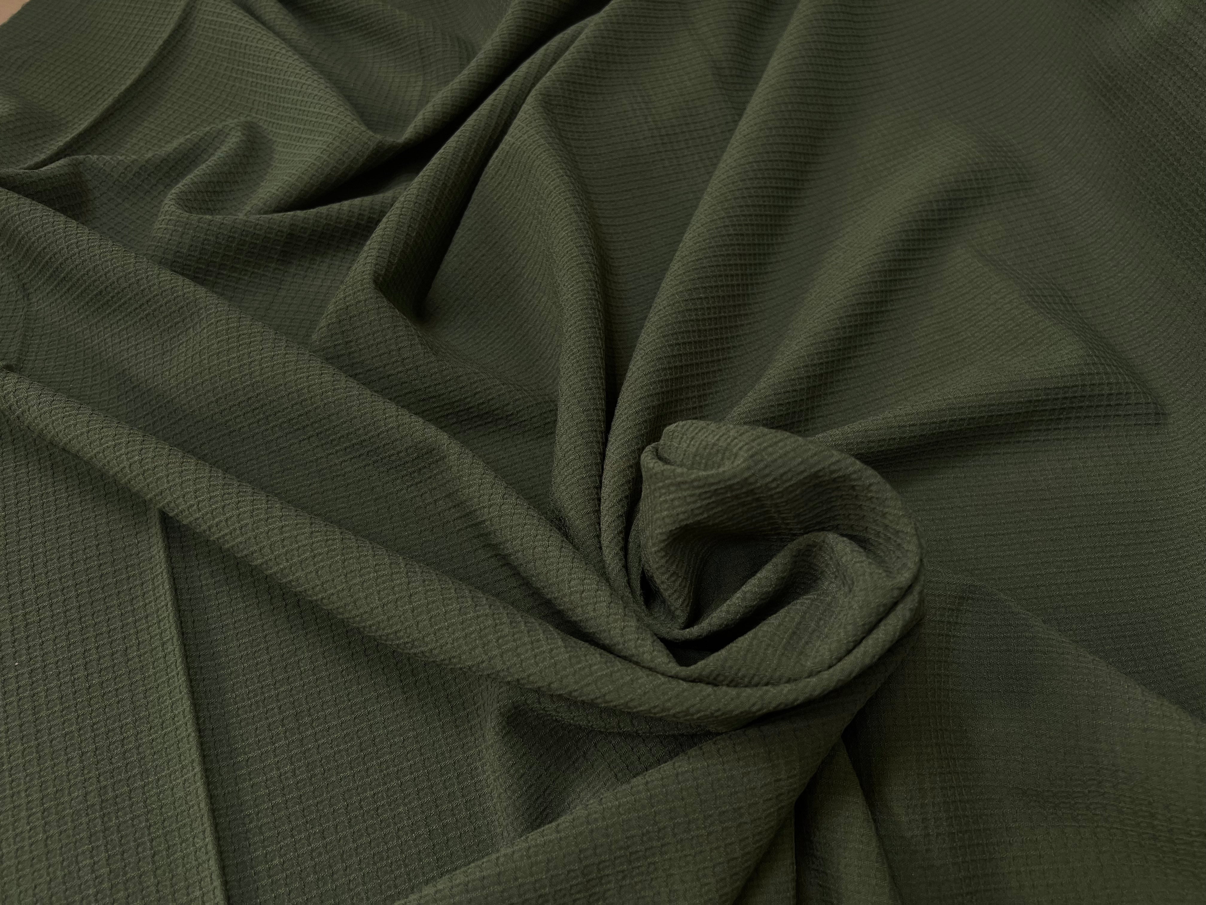 TISSU NID D'ABEILLE LAINE STRETCH VERT ARMY - My Little Coupon