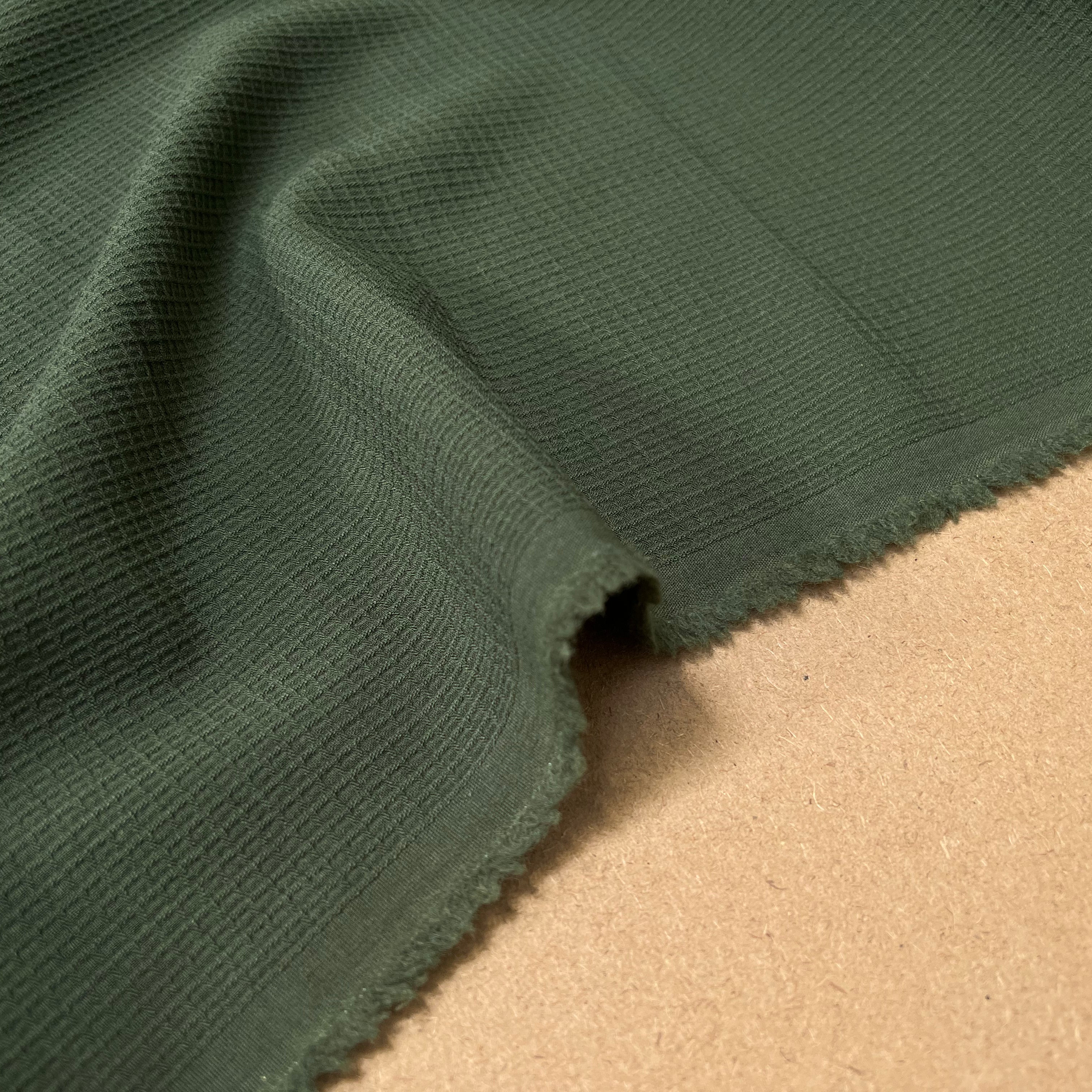 TISSU NID D'ABEILLE LAINE STRETCH VERT ARMY - My Little Coupon