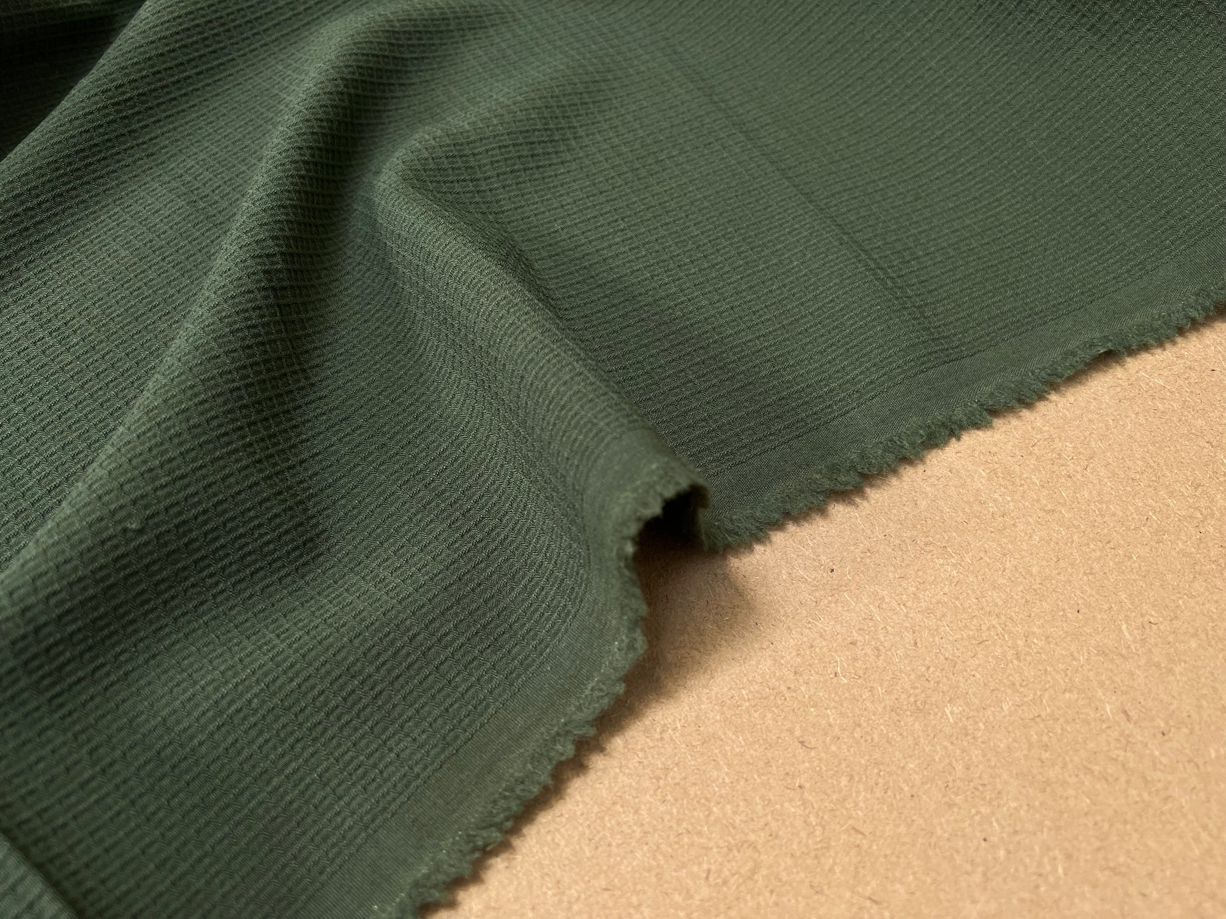 TISSU NID D'ABEILLE LAINE STRETCH VERT ARMY - My Little Coupon