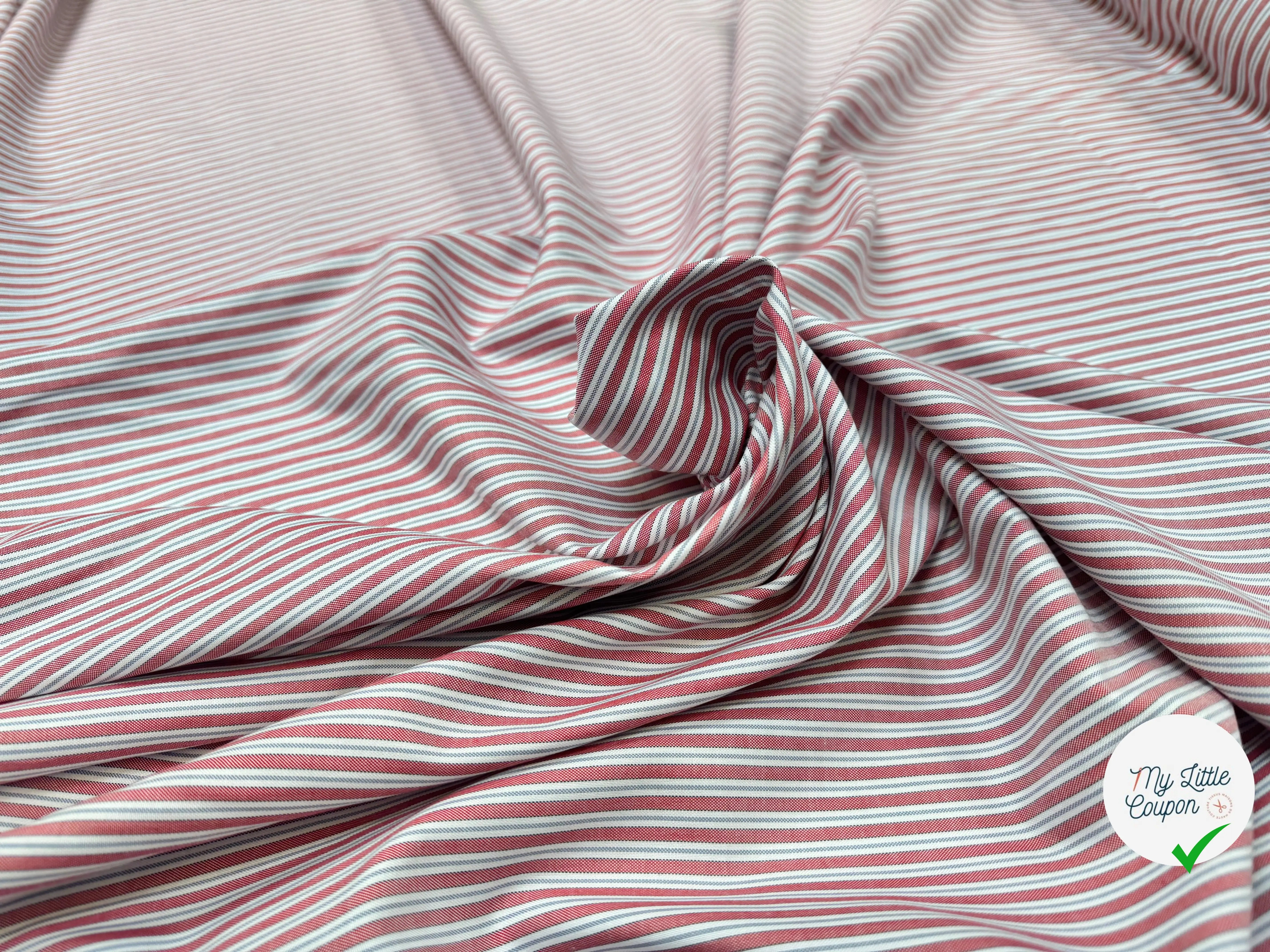 TISSU OXFORD SOMELIOS COTON RAYURES ROUGE BLANC GRIS - My Little Coupon