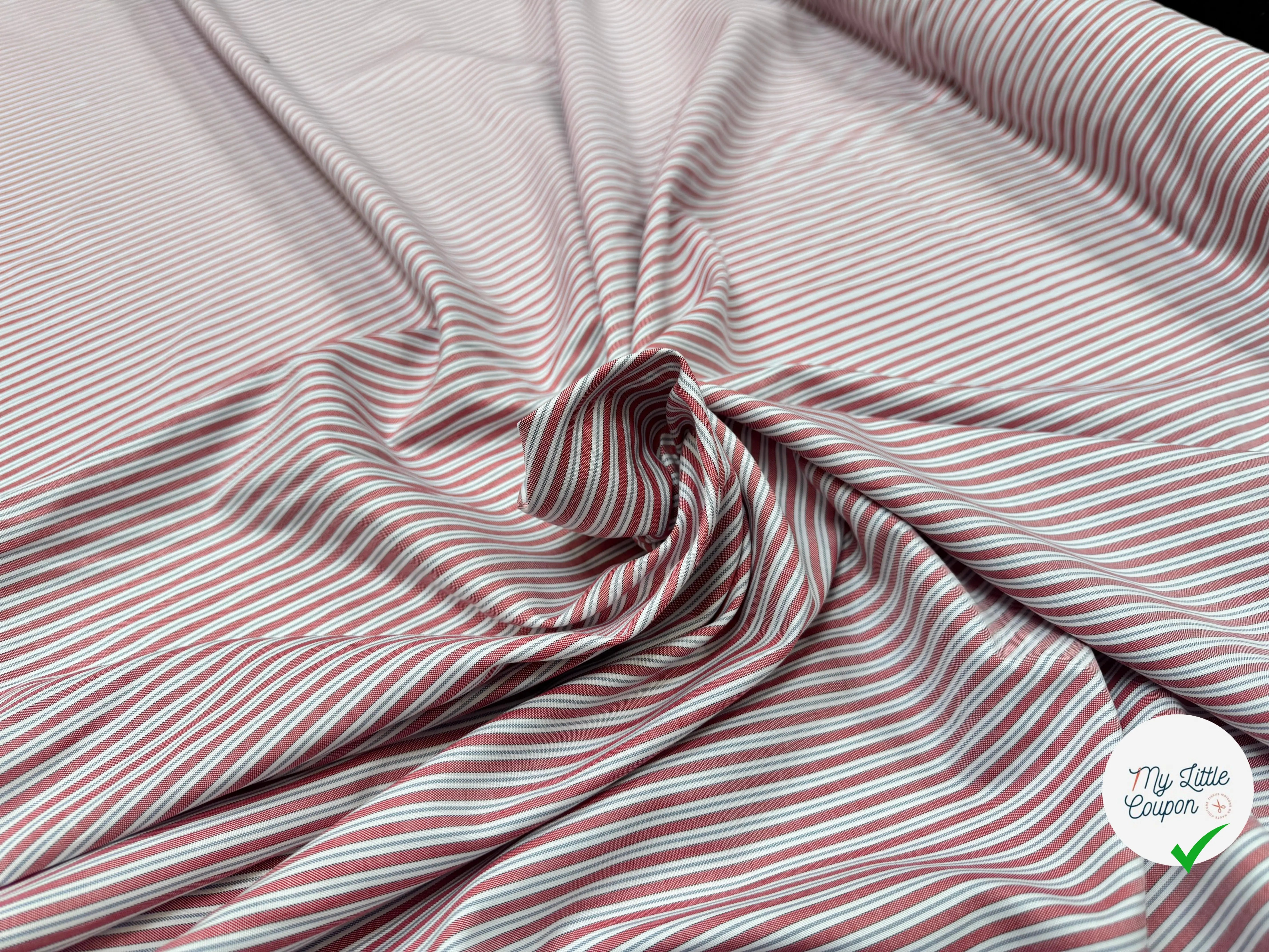 TISSU OXFORD SOMELIOS COTON RAYURES ROUGE BLANC GRIS - My Little Coupon