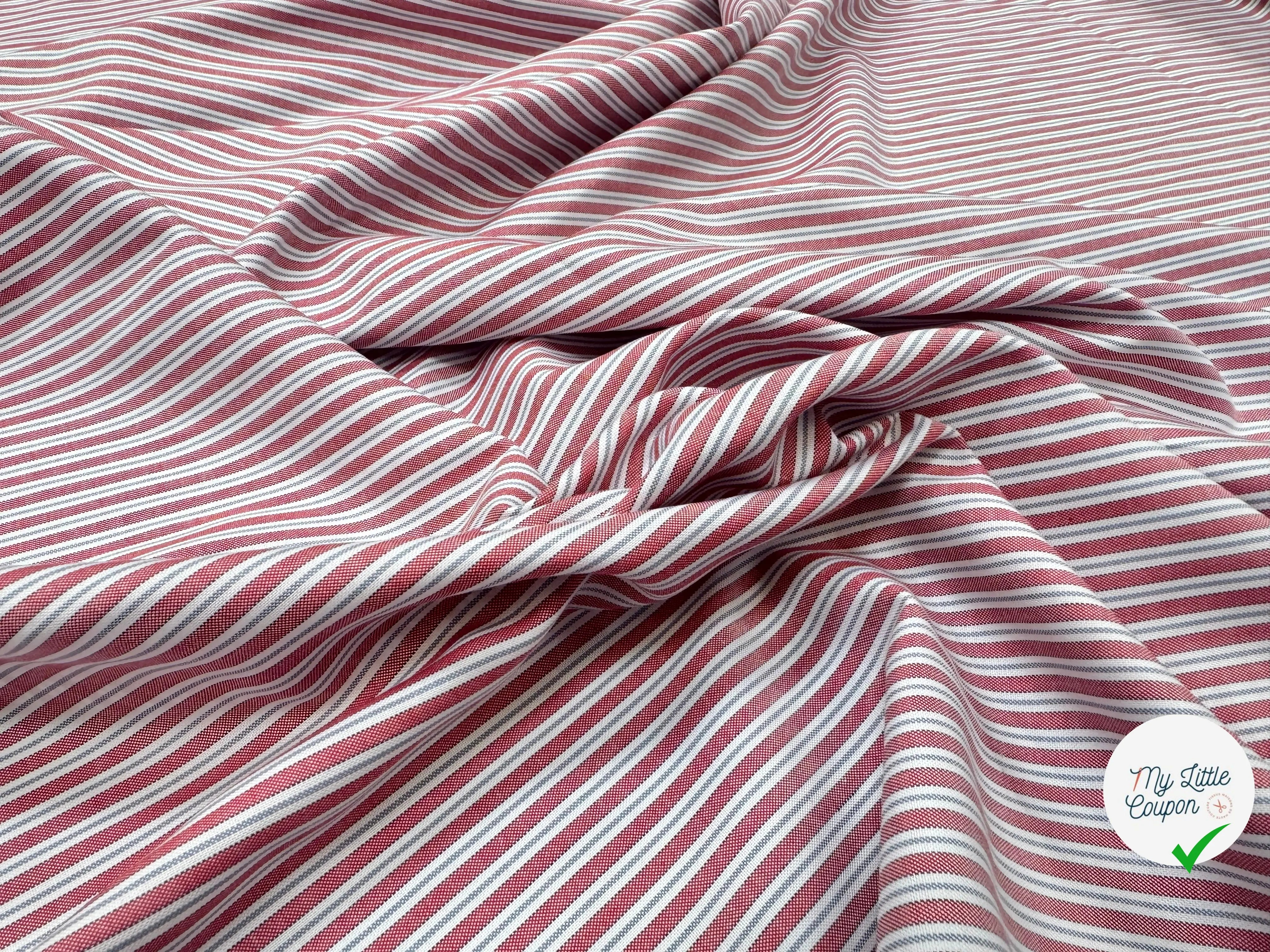 TISSU OXFORD SOMELIOS COTON RAYURES ROUGE BLANC GRIS - My Little Coupon
