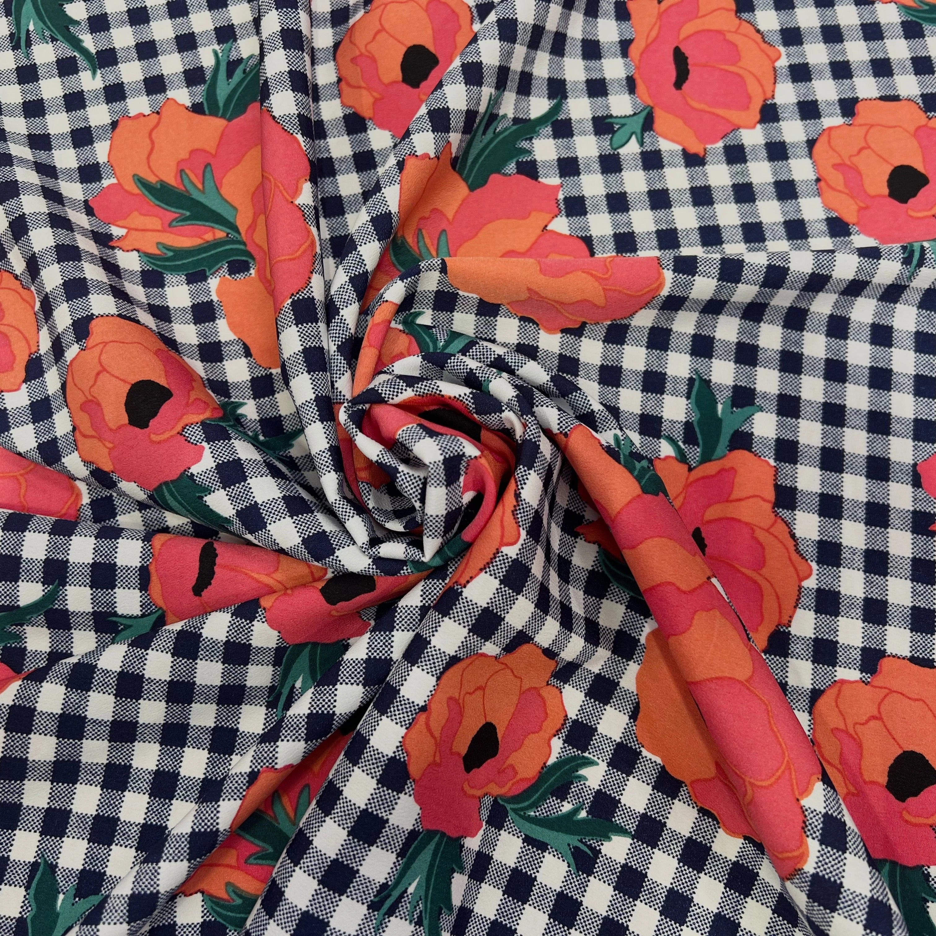 TISSU PEAU DE EPCHE FLEURS CARREAUX - My Little Coupon